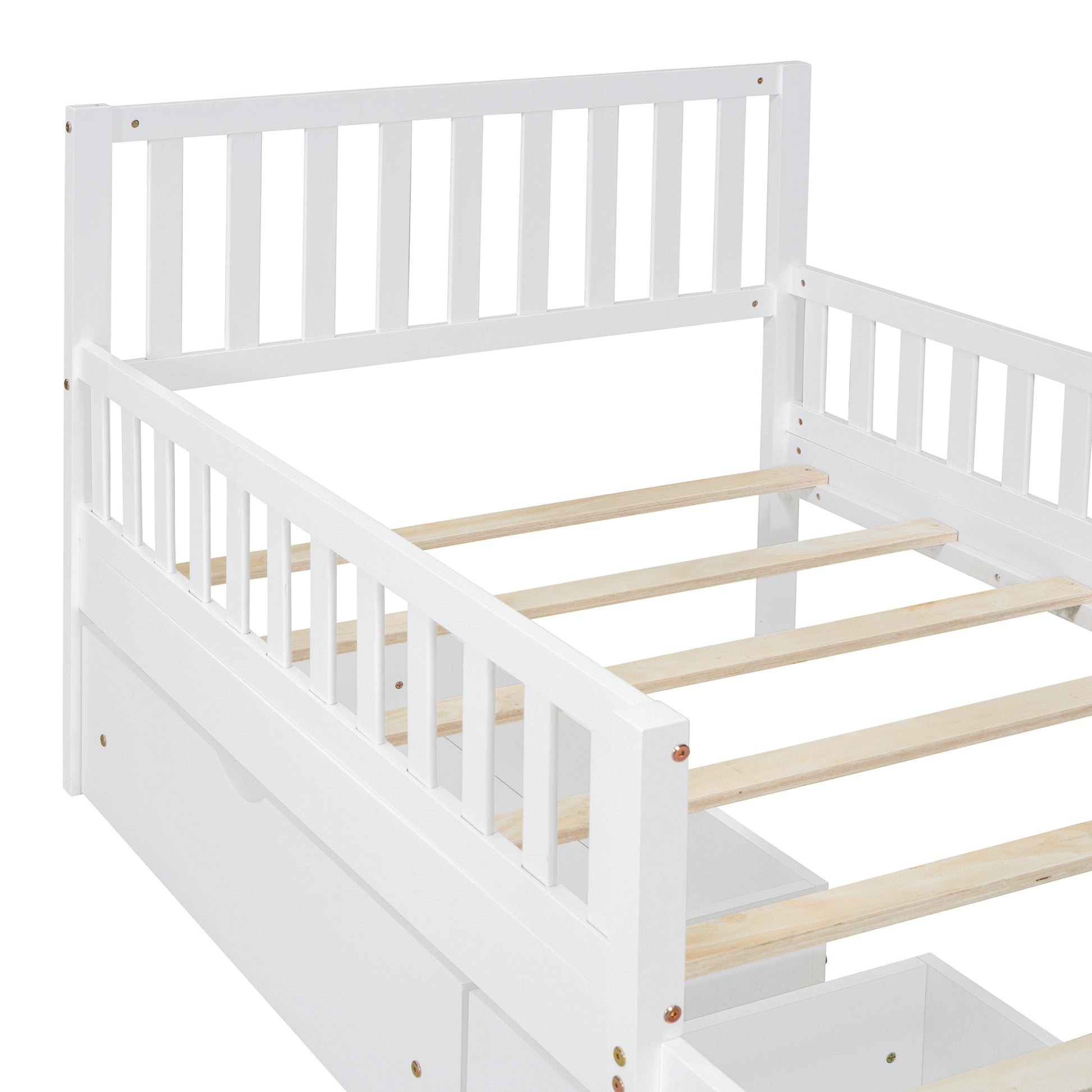 Twin Platform Bed with Guardrails and 2 Storage Drawers