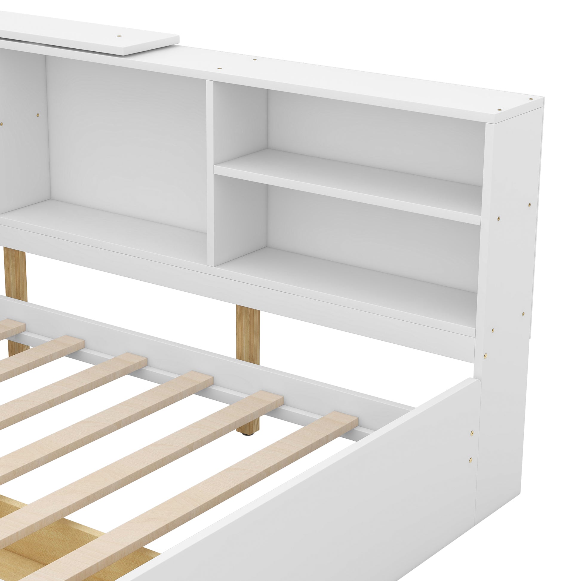 Twin Platform Bed with Bookcase Headboard and Drawer
