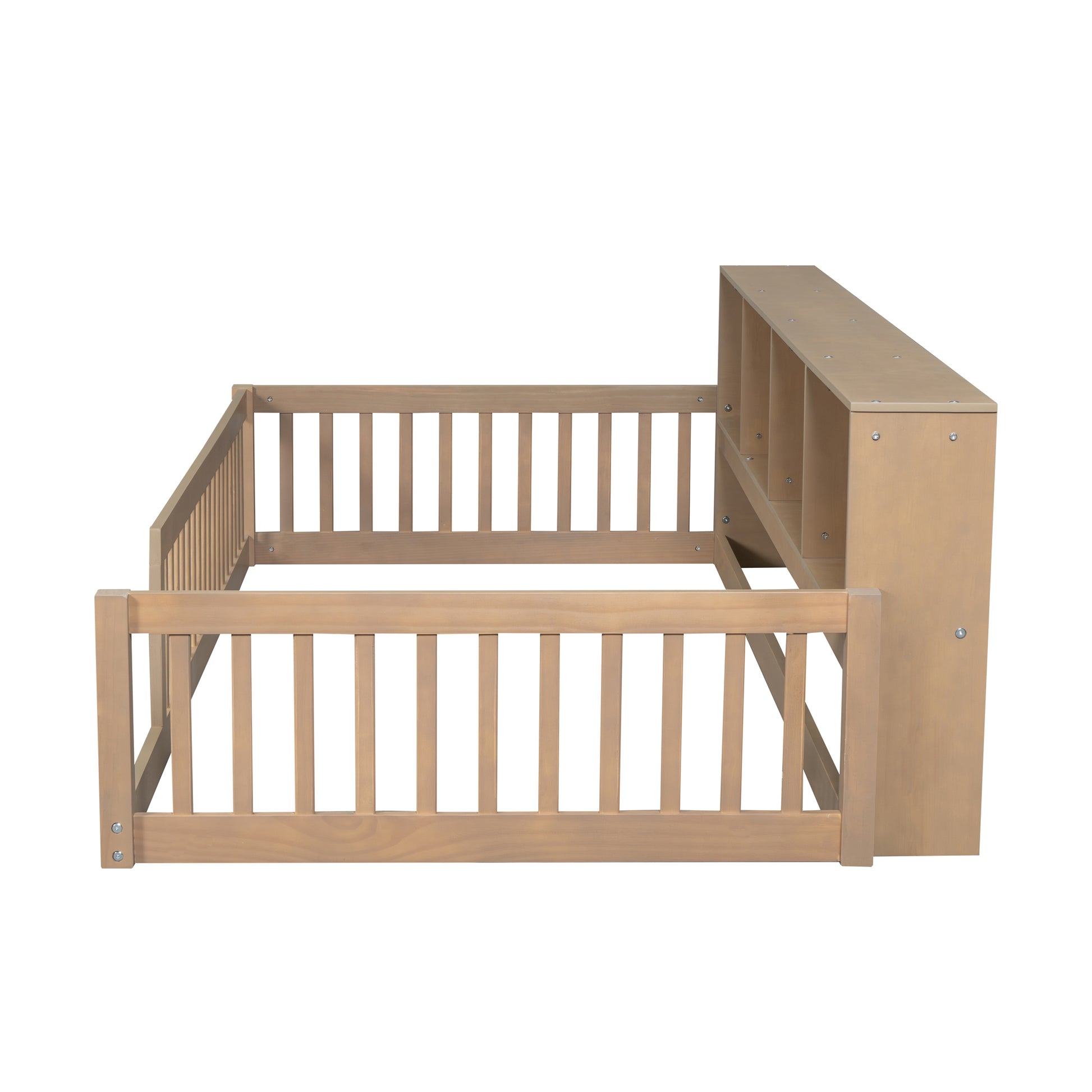 Twin XL Wood Floor Bed with Storage Shelves