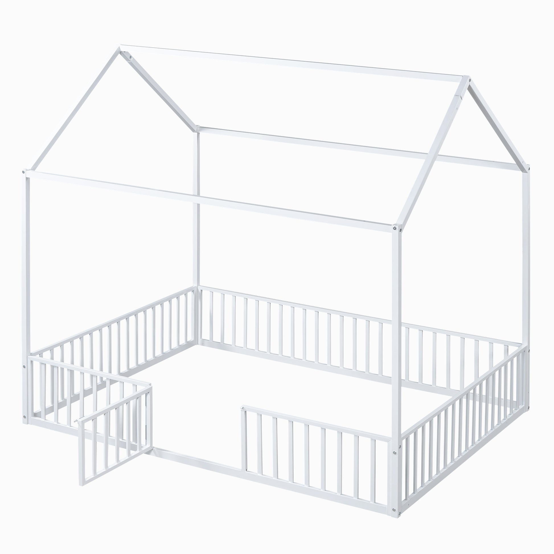 Full Size Metal House Bed with Fence