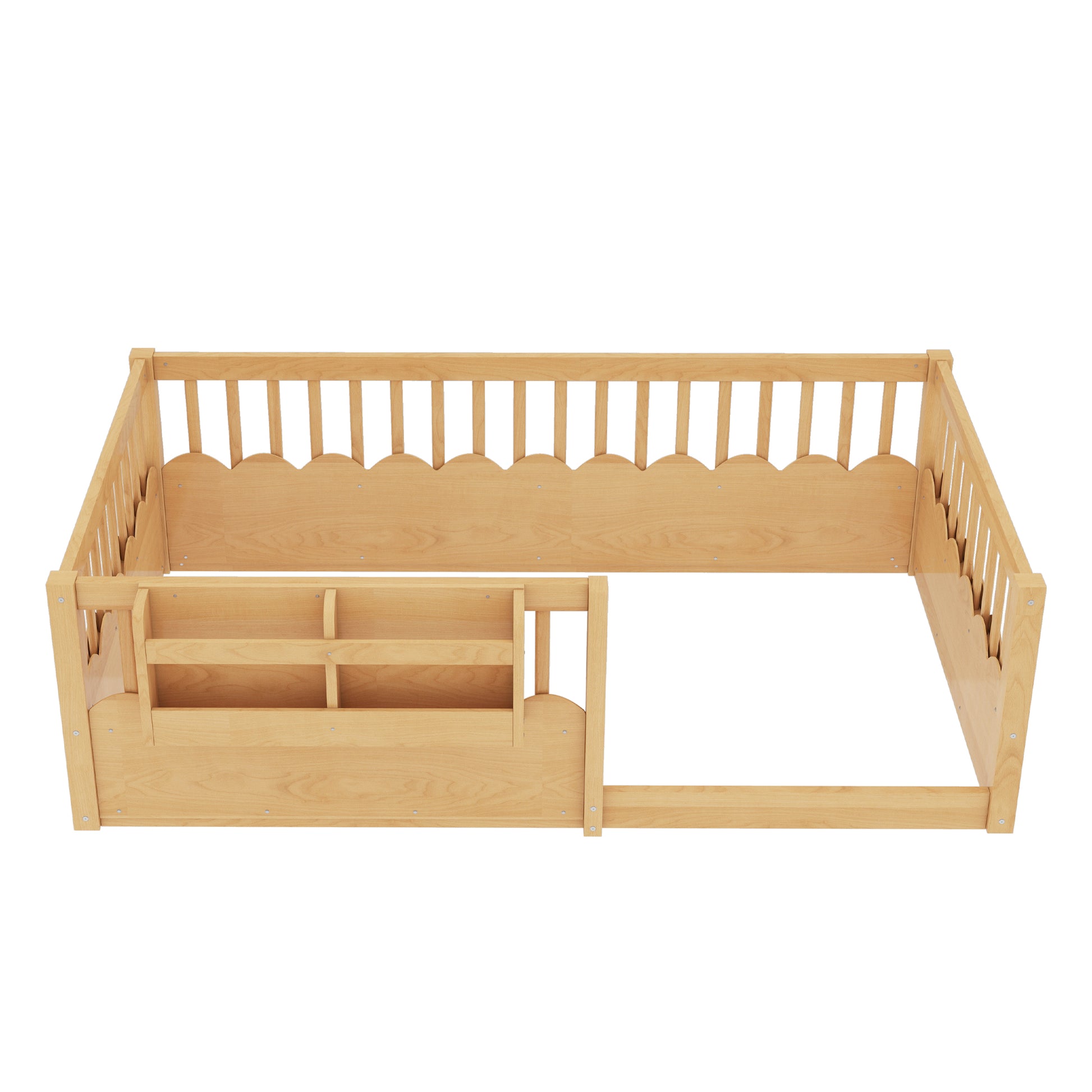 Twin Floor Bed with Heightened Fence and Drawers