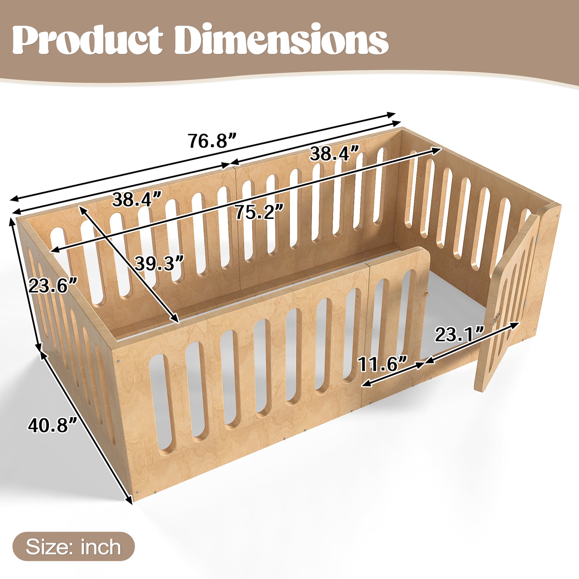Twin Size Plywood Floor Bed with High Fence and Door