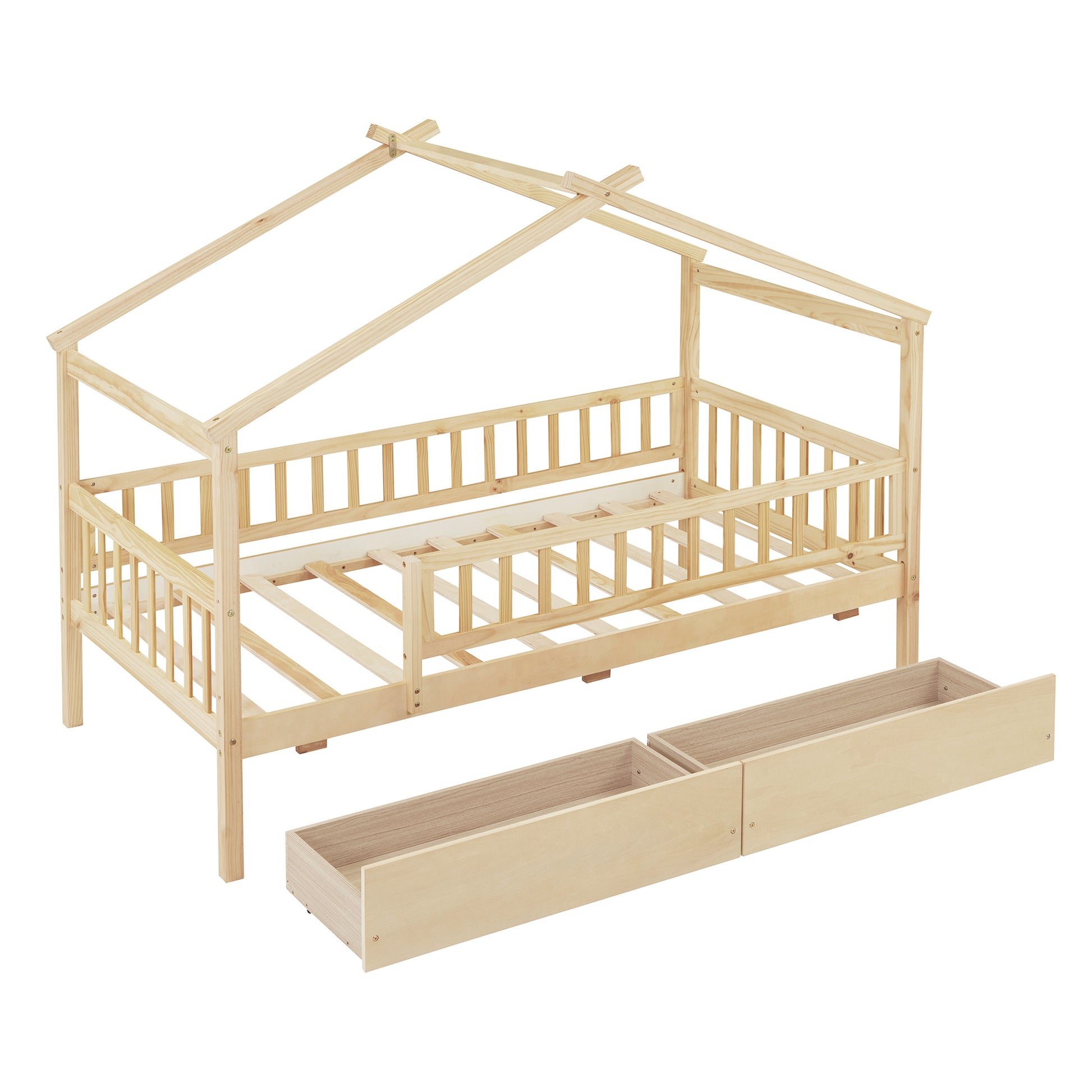 Twin Size Wood House Bed with Storage Drawers