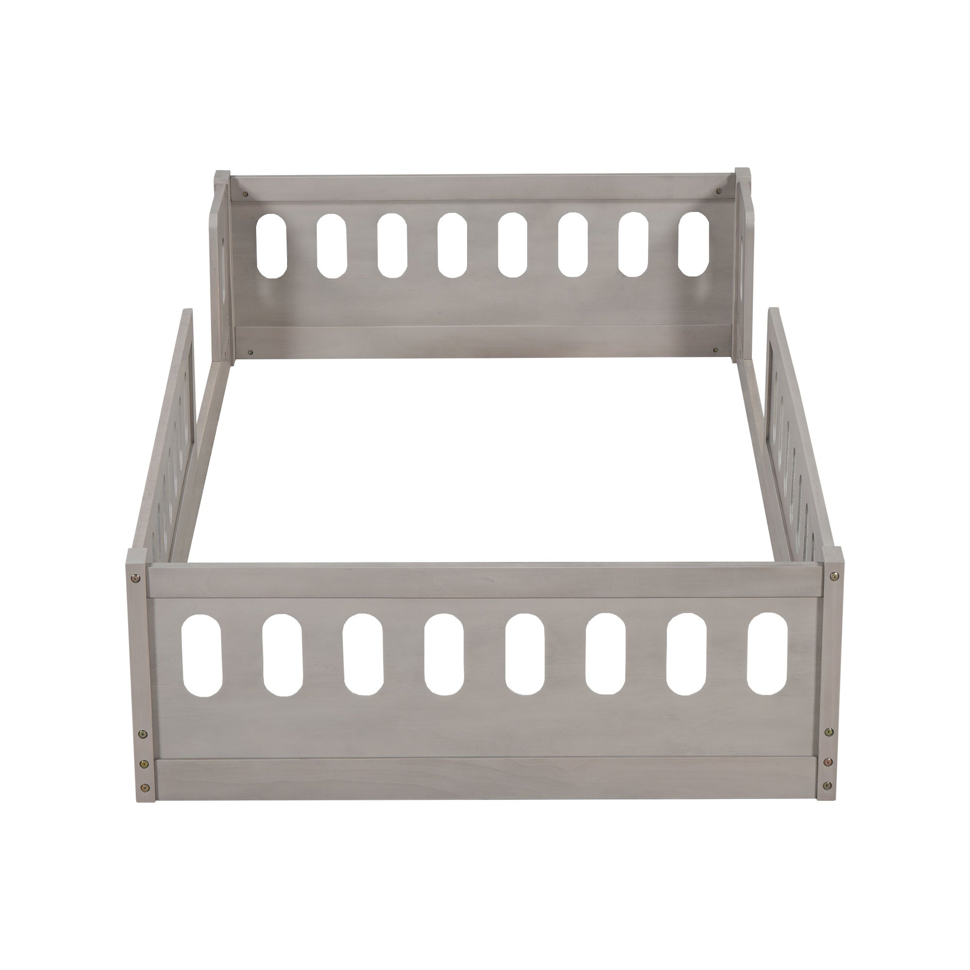 Twin Size Wood Floor Bed Frame with Guardrails