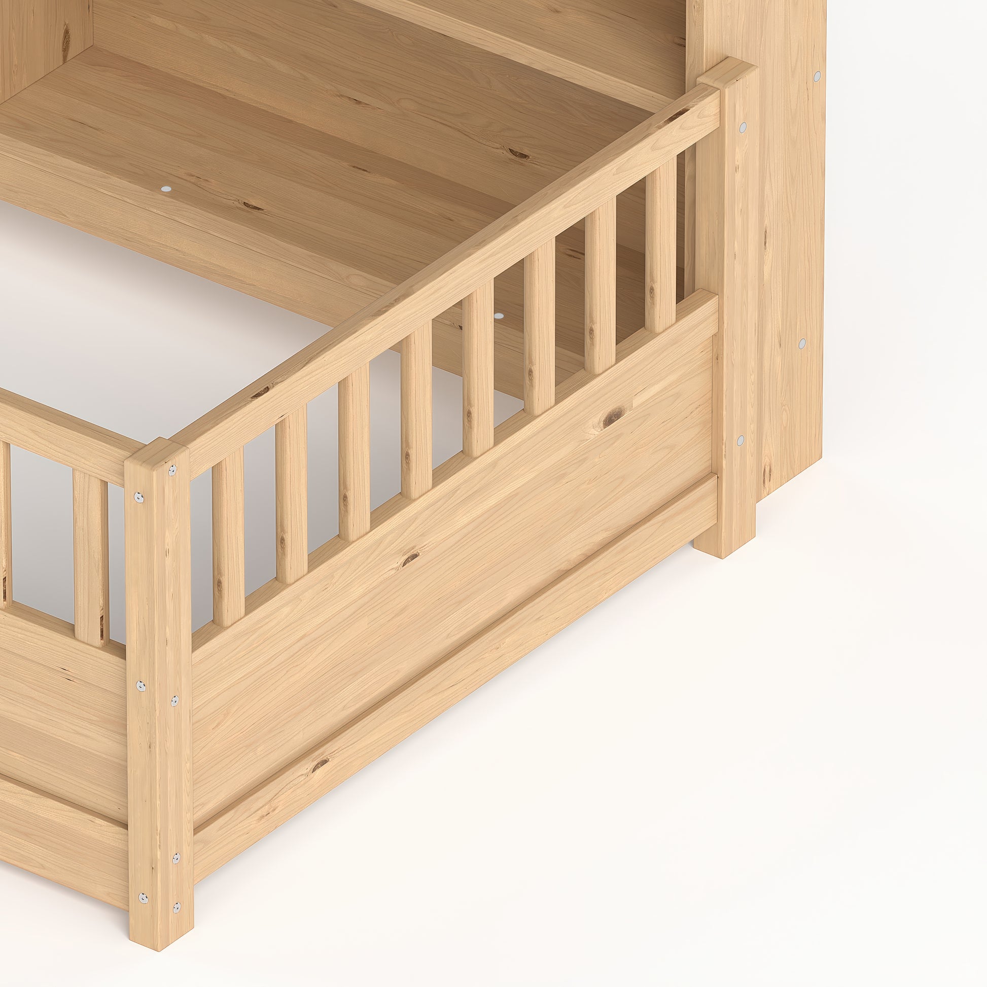 Twin Floor Bed with Bookcase and Safety Rails