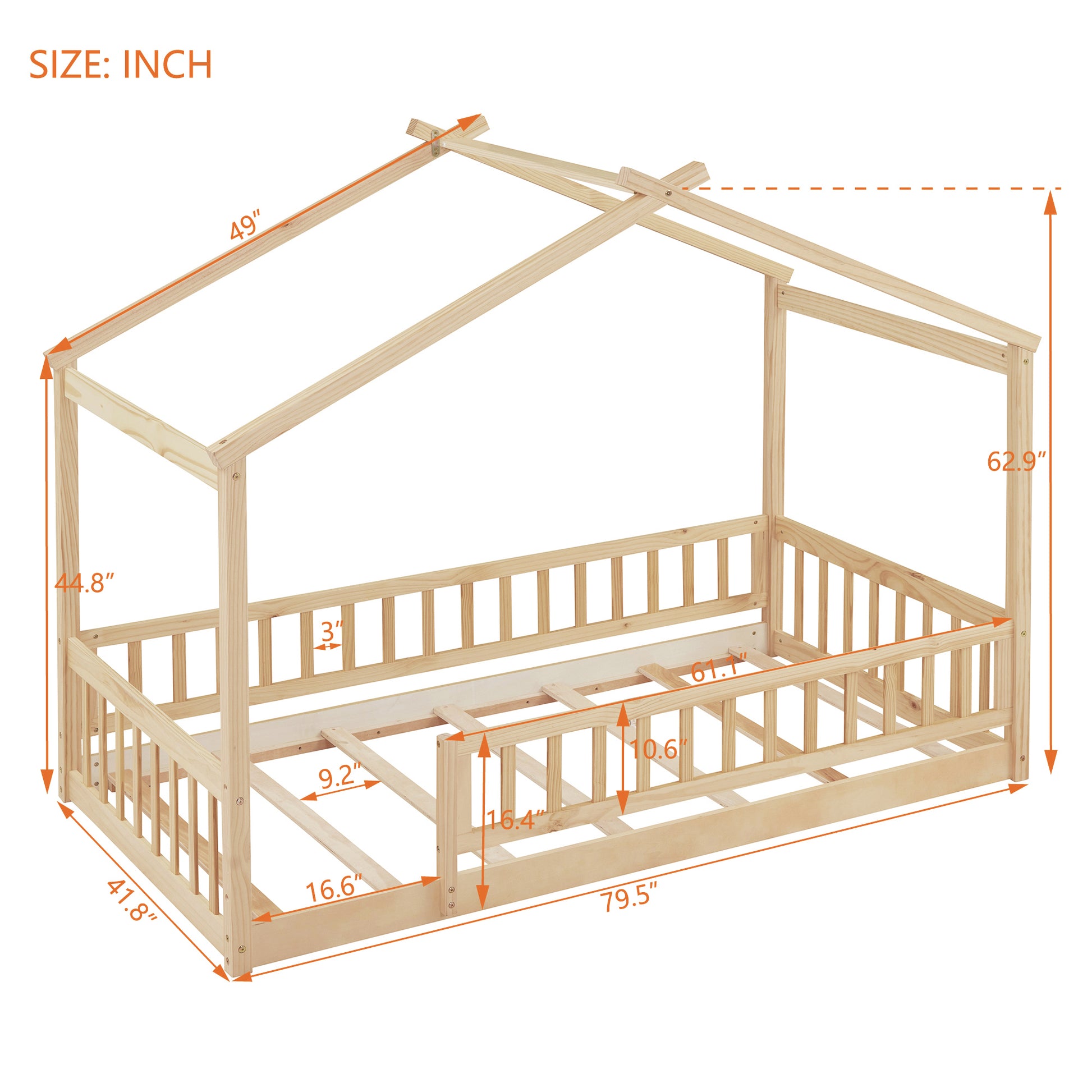 Twin Size Pine House Bed Frame No Box Spring Needed