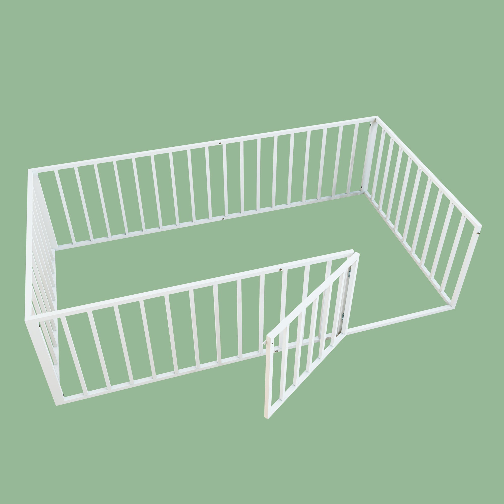 Twin Size Metal Montessori Floor Bed with Open Gate