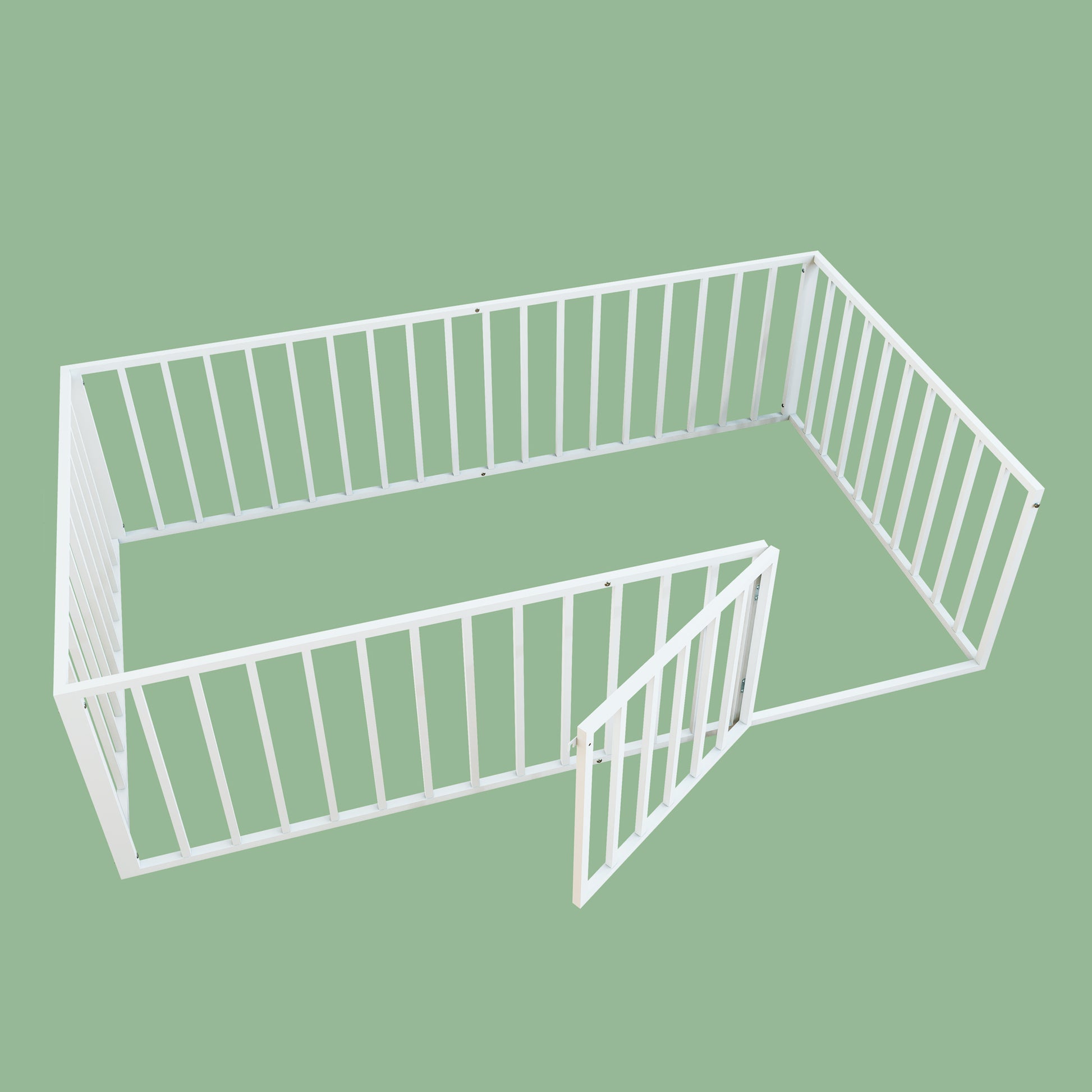 Twin Size Metal Montessori Floor Bed with Open Gate