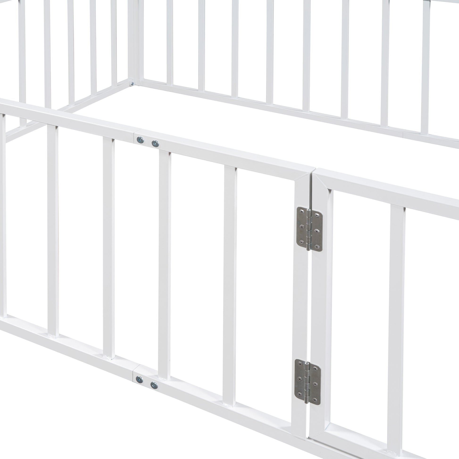 Full Size Metal Floor Bed Frame with Fence