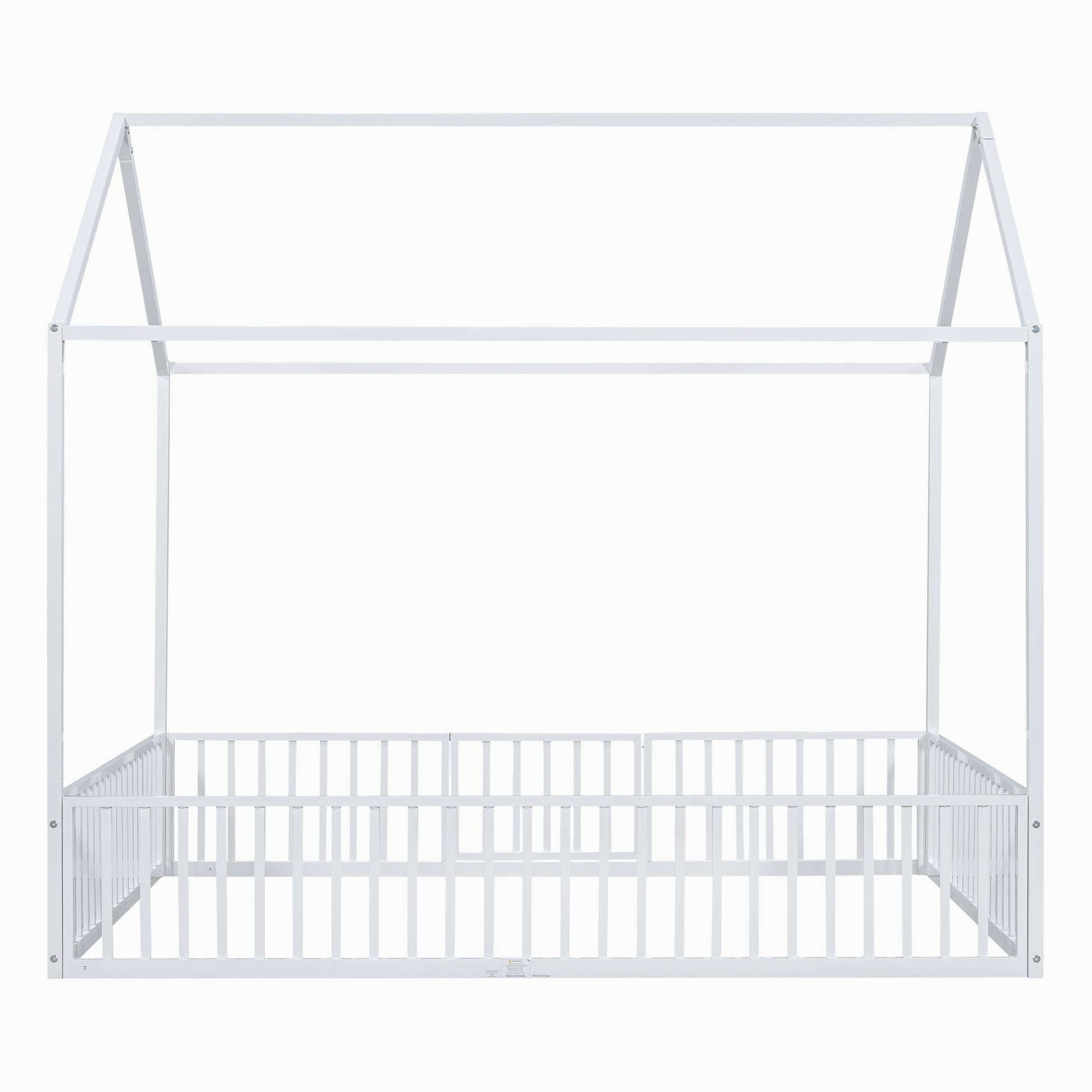 Full Size Metal House Bed with Fence