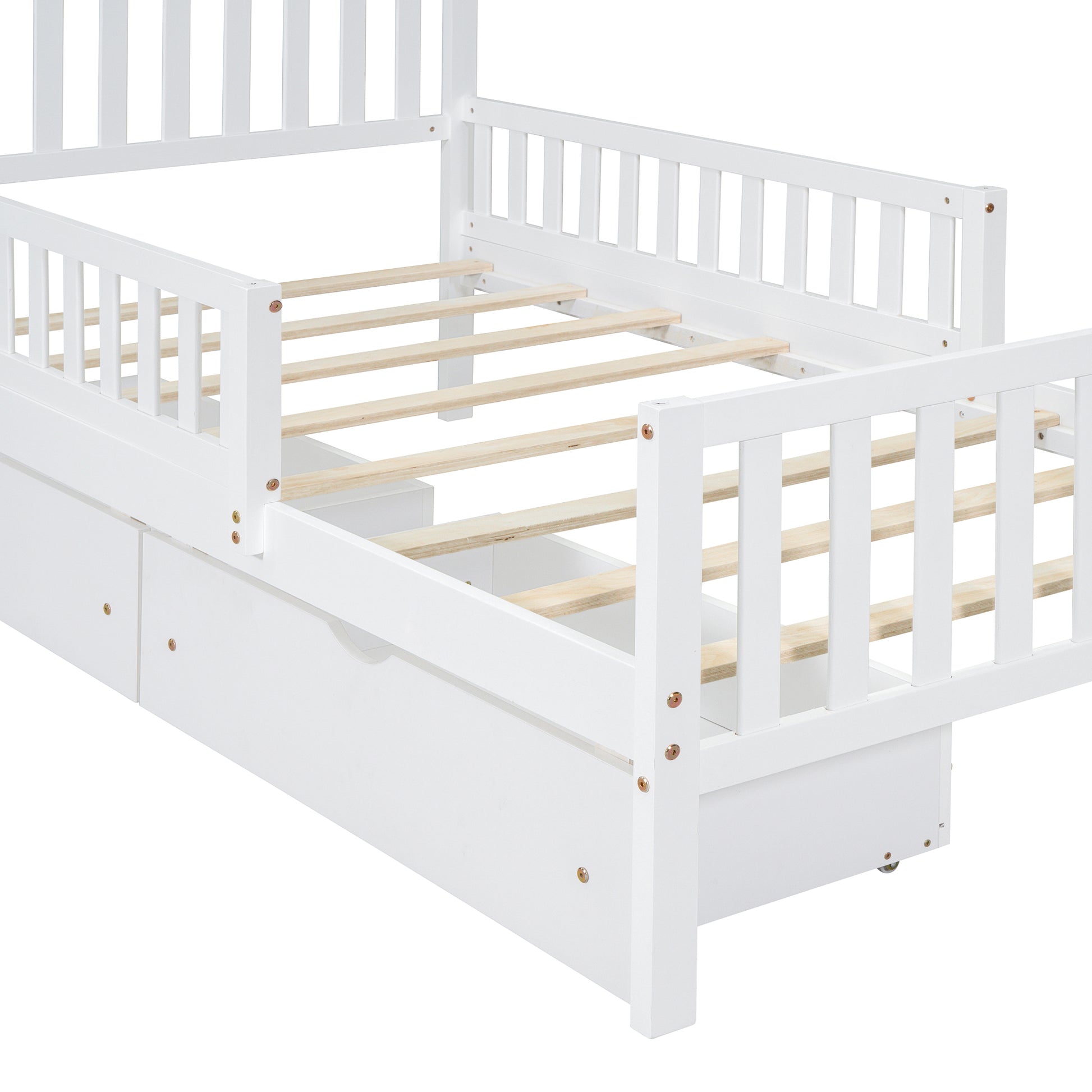 Twin Platform Bed with Guardrails and 2 Storage Drawers