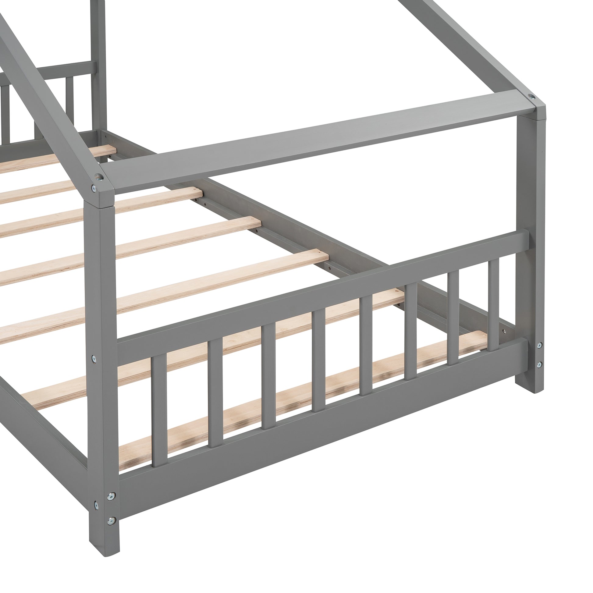 Twin House Bed Frame for Kids, Gray