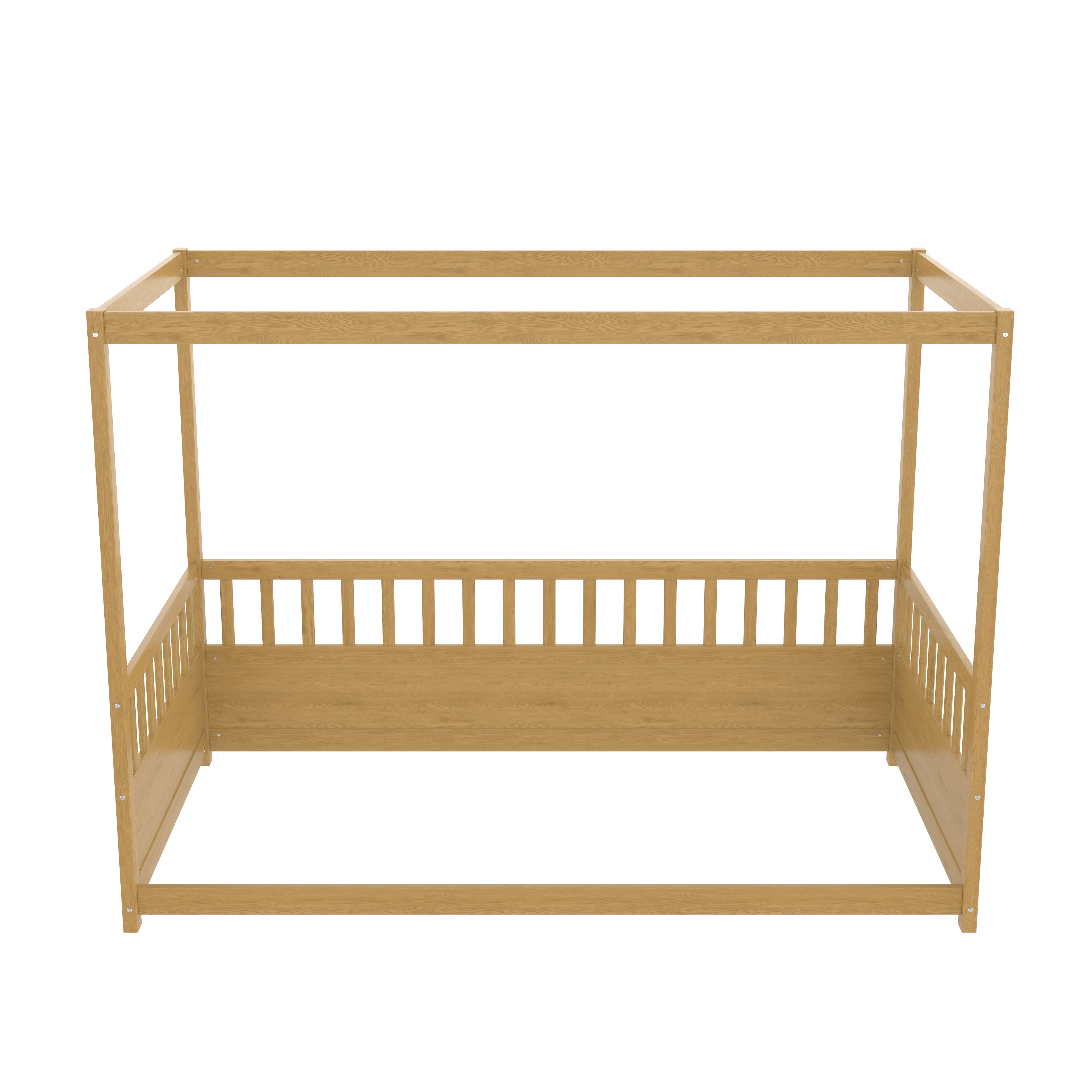 Twin Pine Canopy Floor Bed with Three-Side Rails