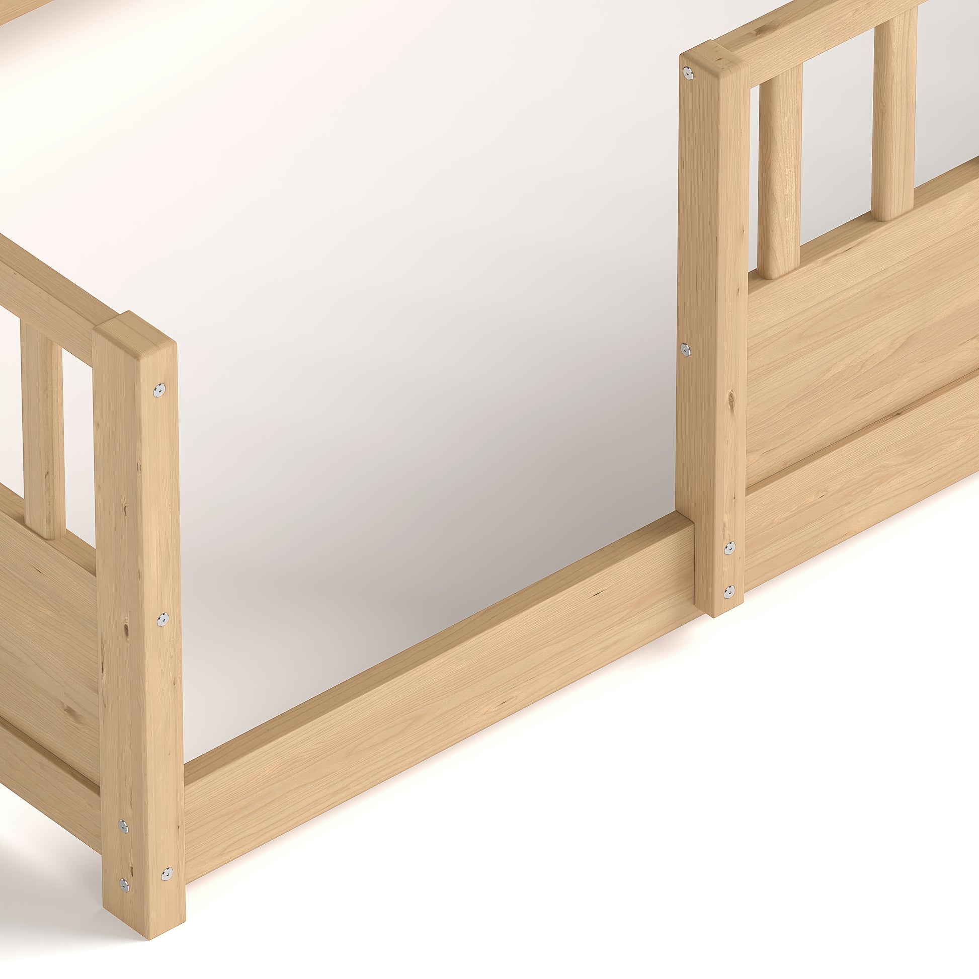 Twin Floor Bed with Bookcase and Safety Rails