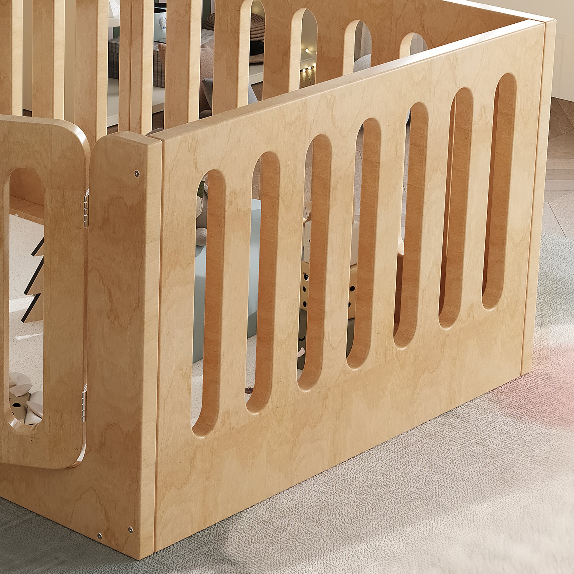 Twin Size Plywood Floor Bed with High Fence and Door