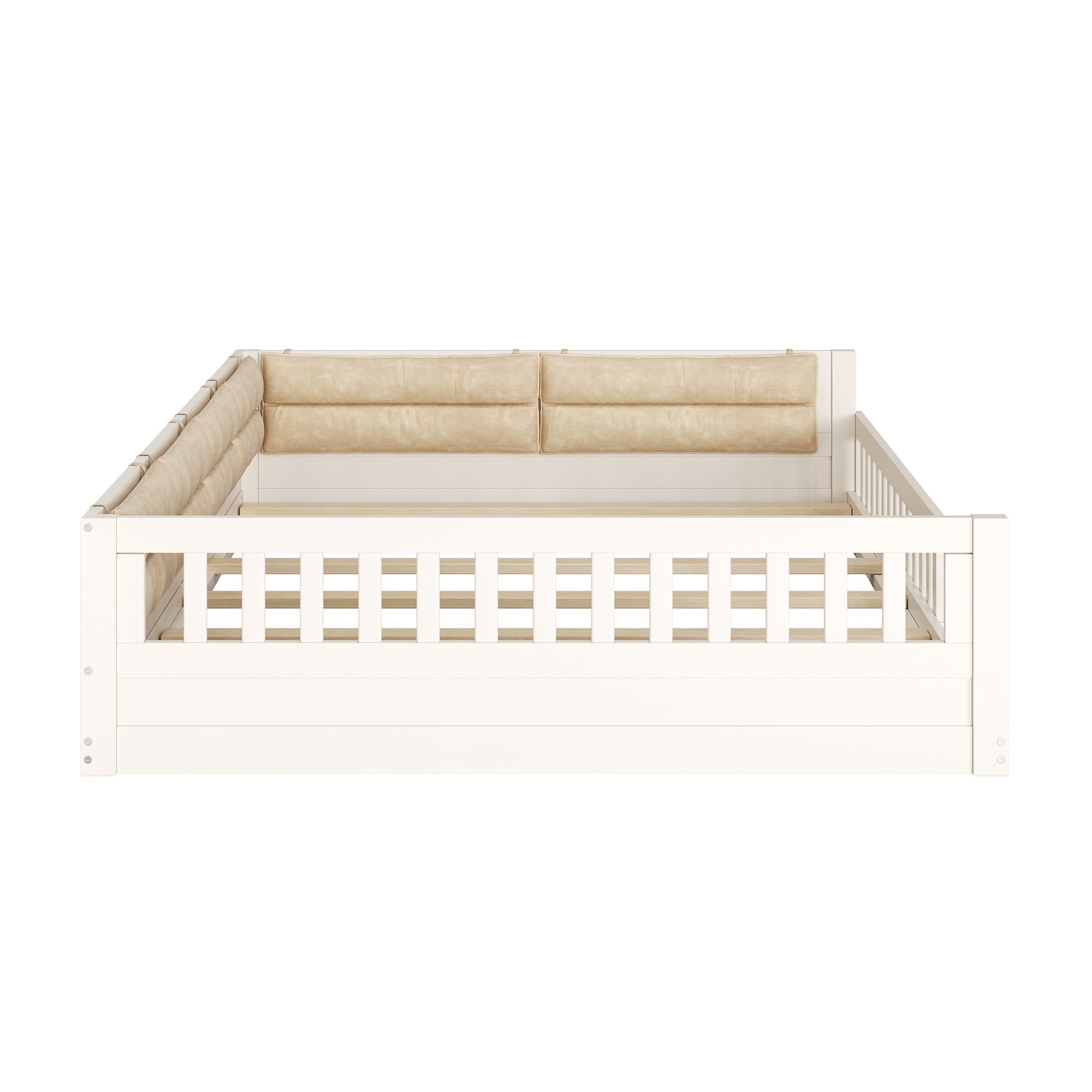 Full Size Wood Floor Bed Frame with Safety Rails