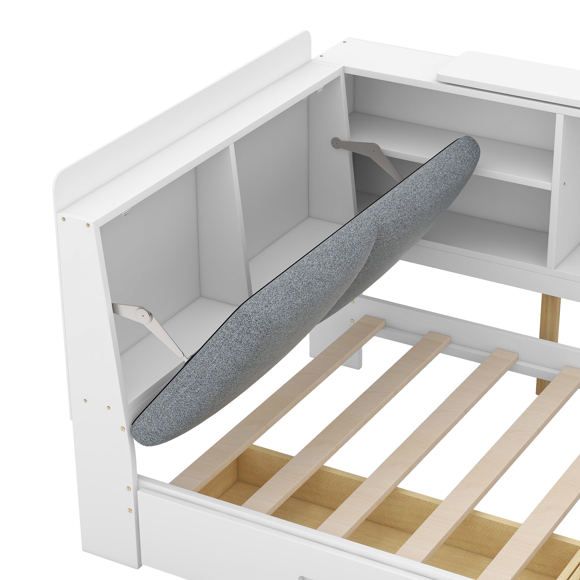 Twin Platform Bed with Bookcase Headboard and Drawer