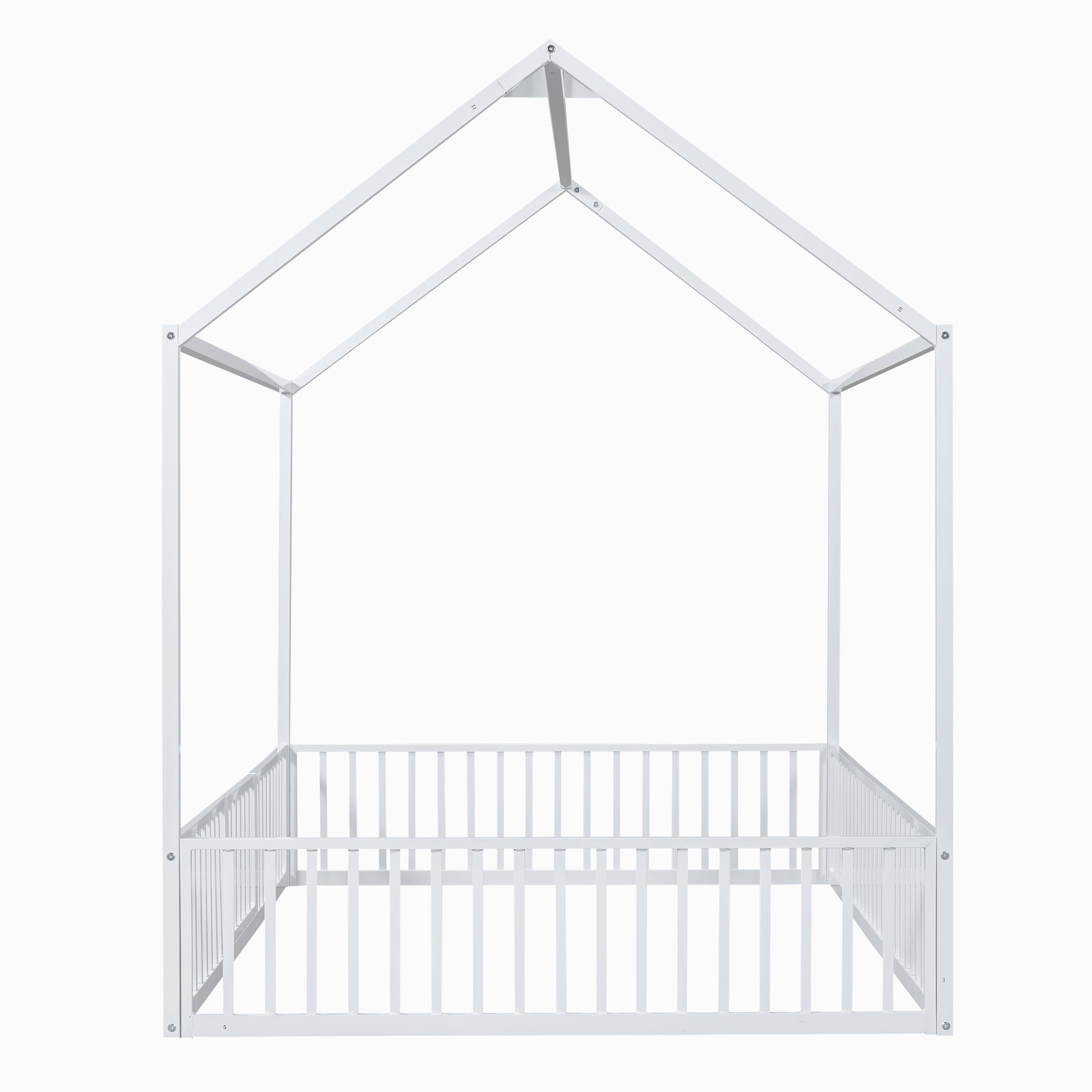 Full Size Metal House Bed with Fence