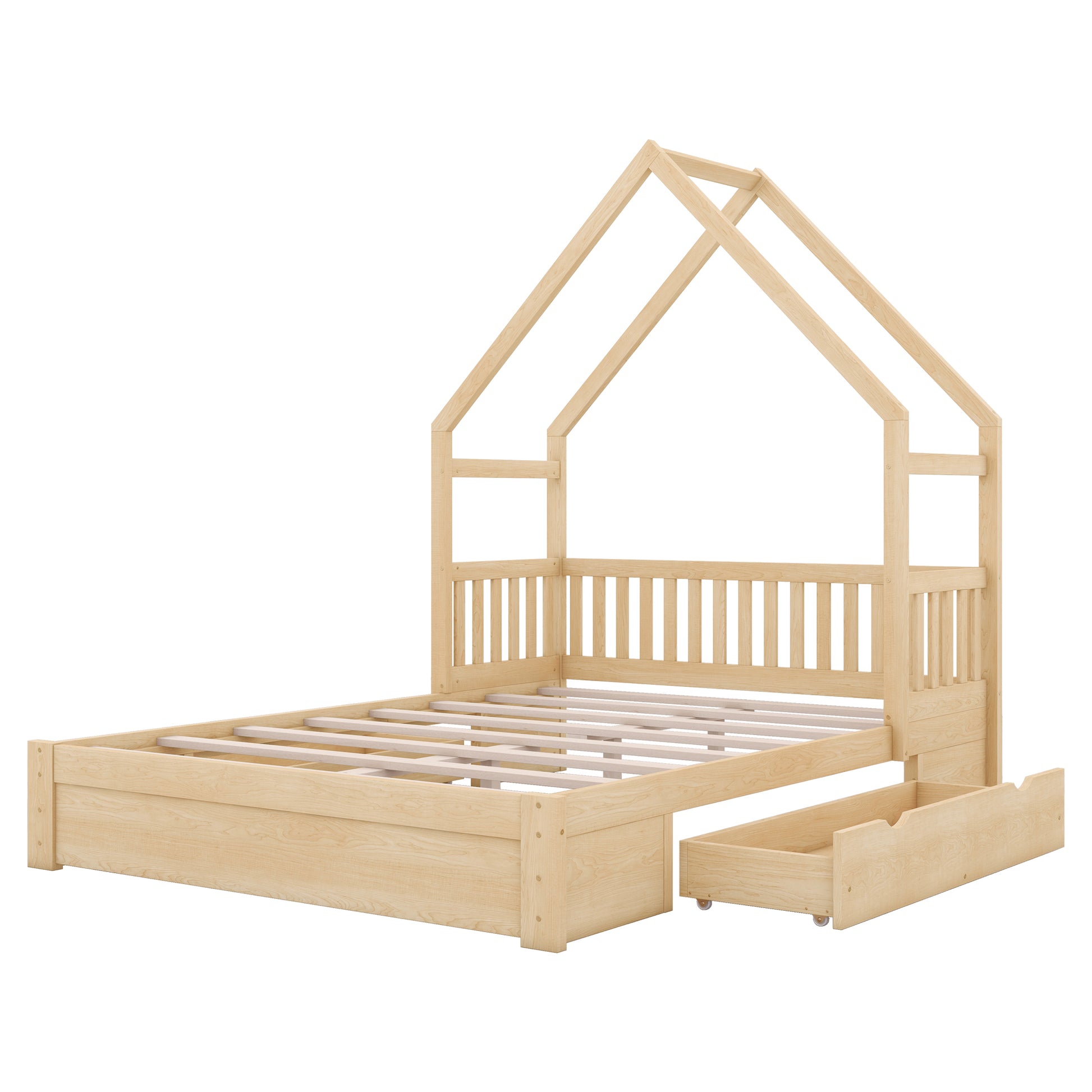 Queen House Platform Bed with Storage Drawers
