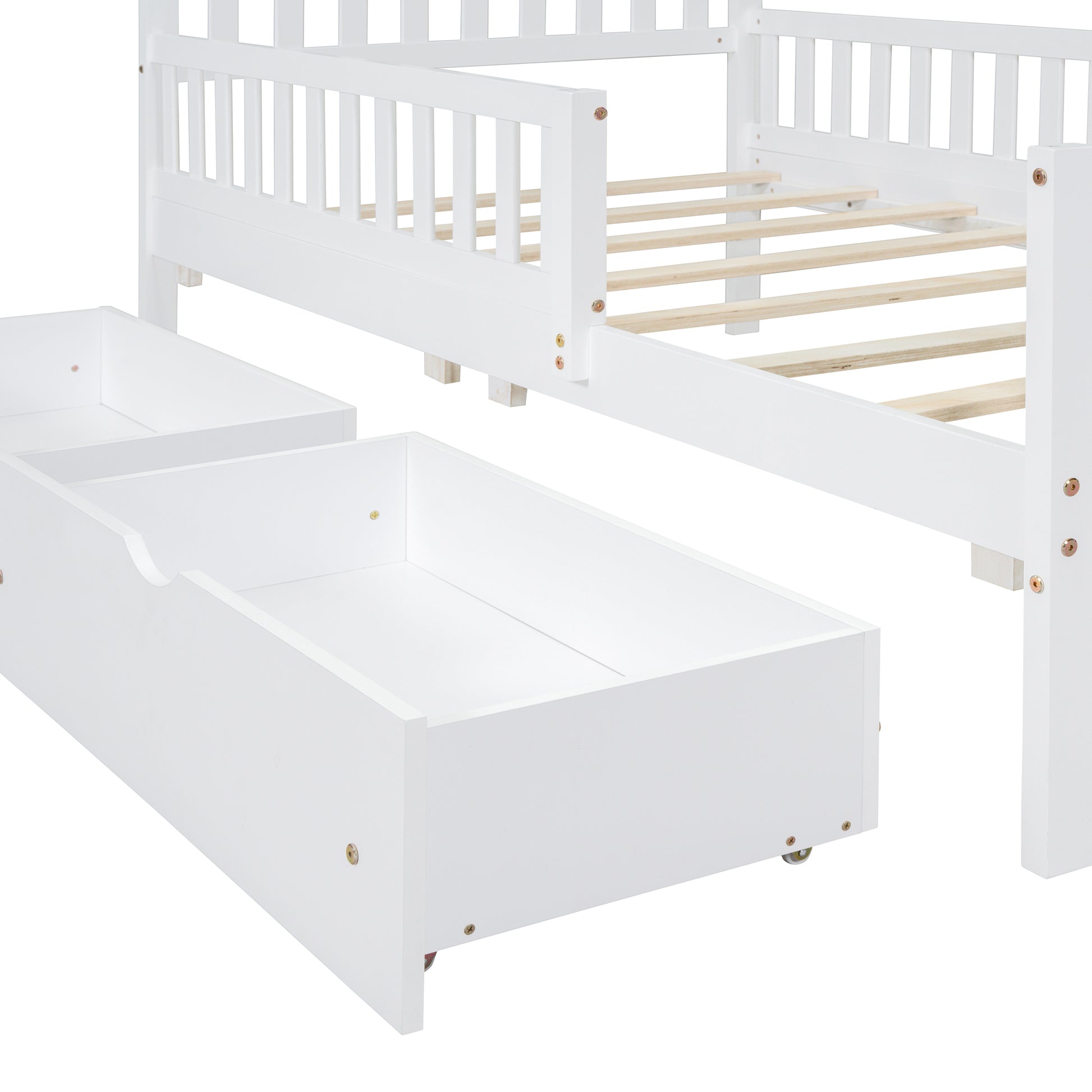 Twin Platform Bed with Guardrails and 2 Storage Drawers