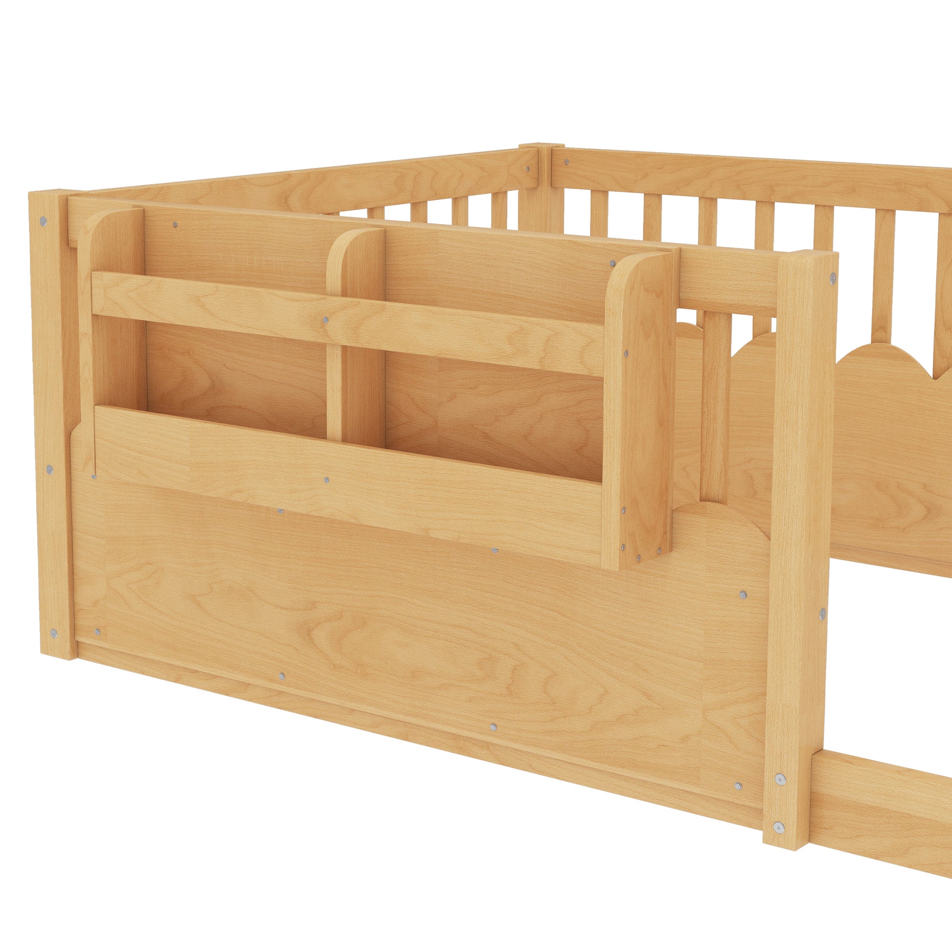 Twin Floor Bed with Heightened Fence and Drawers