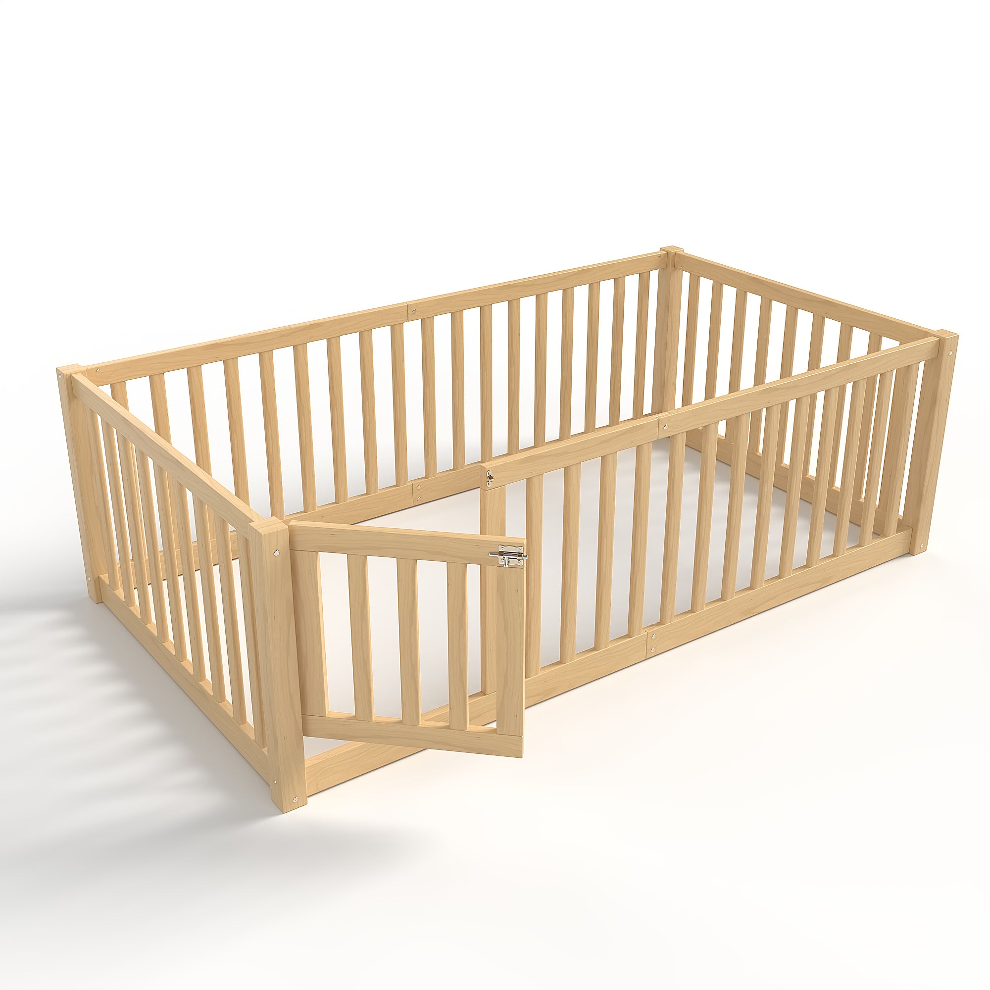 Twin Size Pine Wood Floor Bed with Safety Guards