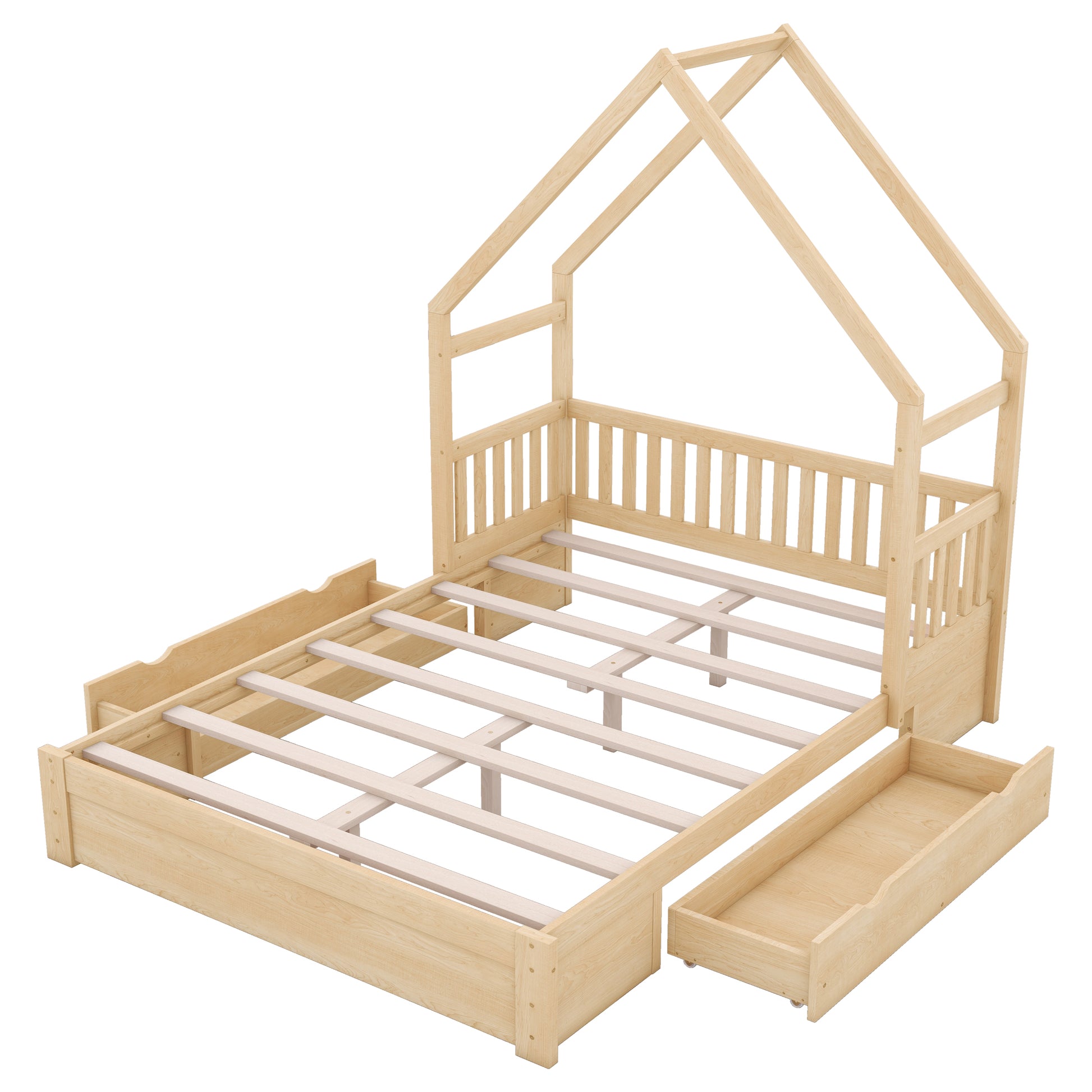 Queen House Platform Bed with Storage Drawers