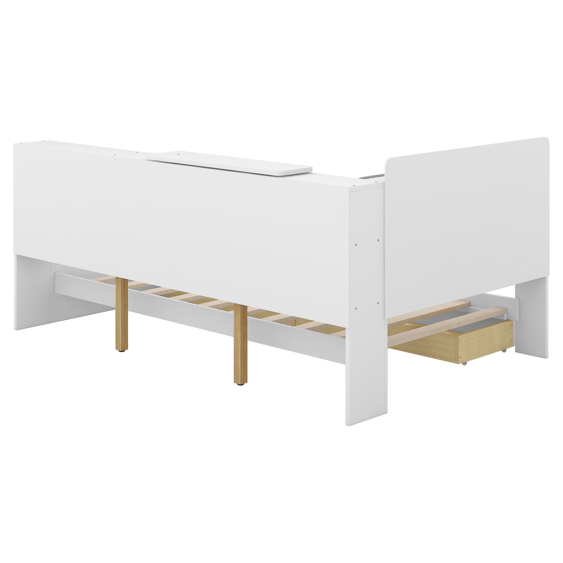 Twin Platform Bed with Bookcase Headboard and Drawer