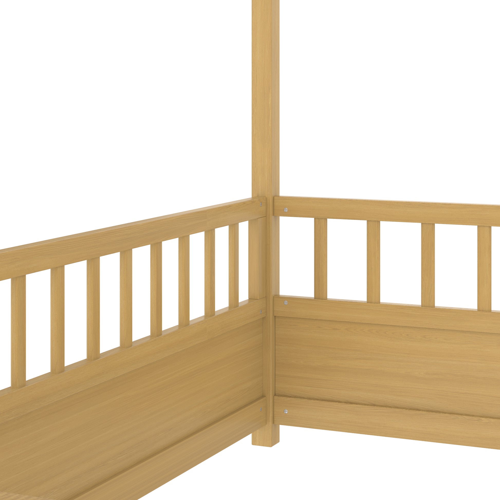 Twin Size Pine House Floor Bed with Safety Rails