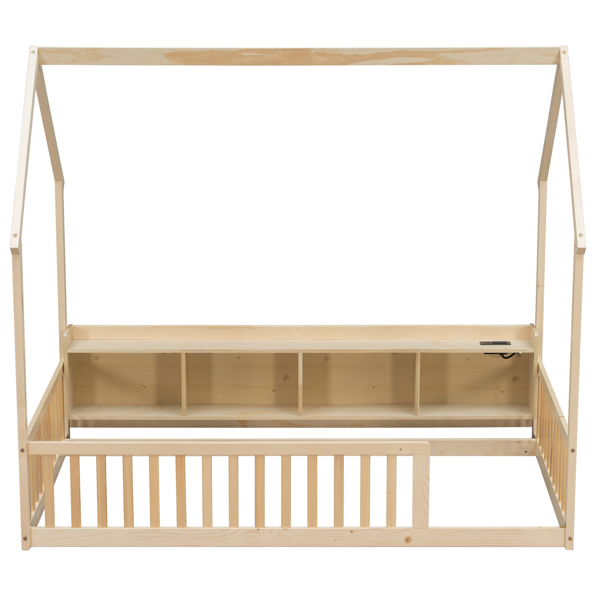 Twin House Floor Bed with Storage, LED Light and Charging