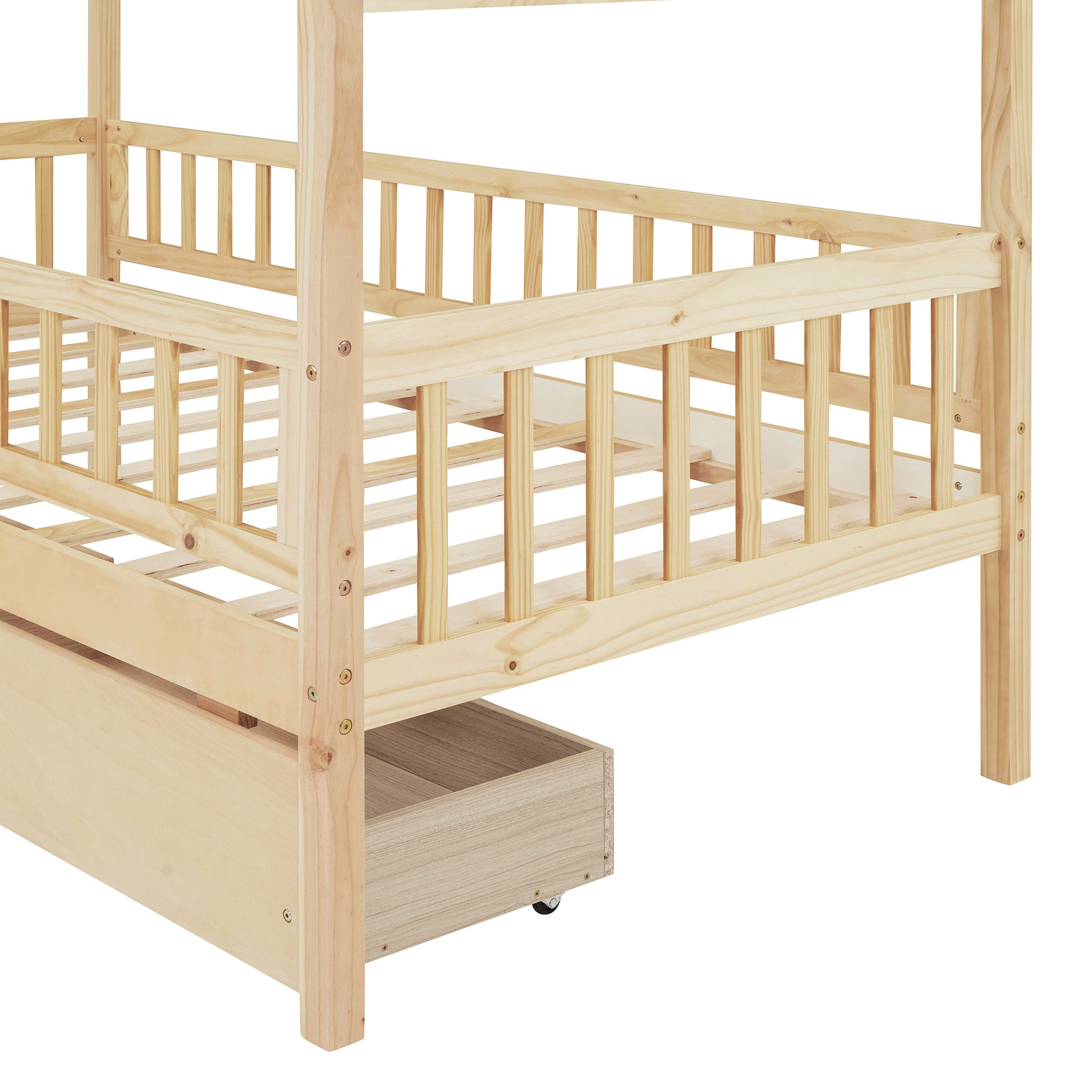 Twin Size Wood House Bed with Storage Drawers