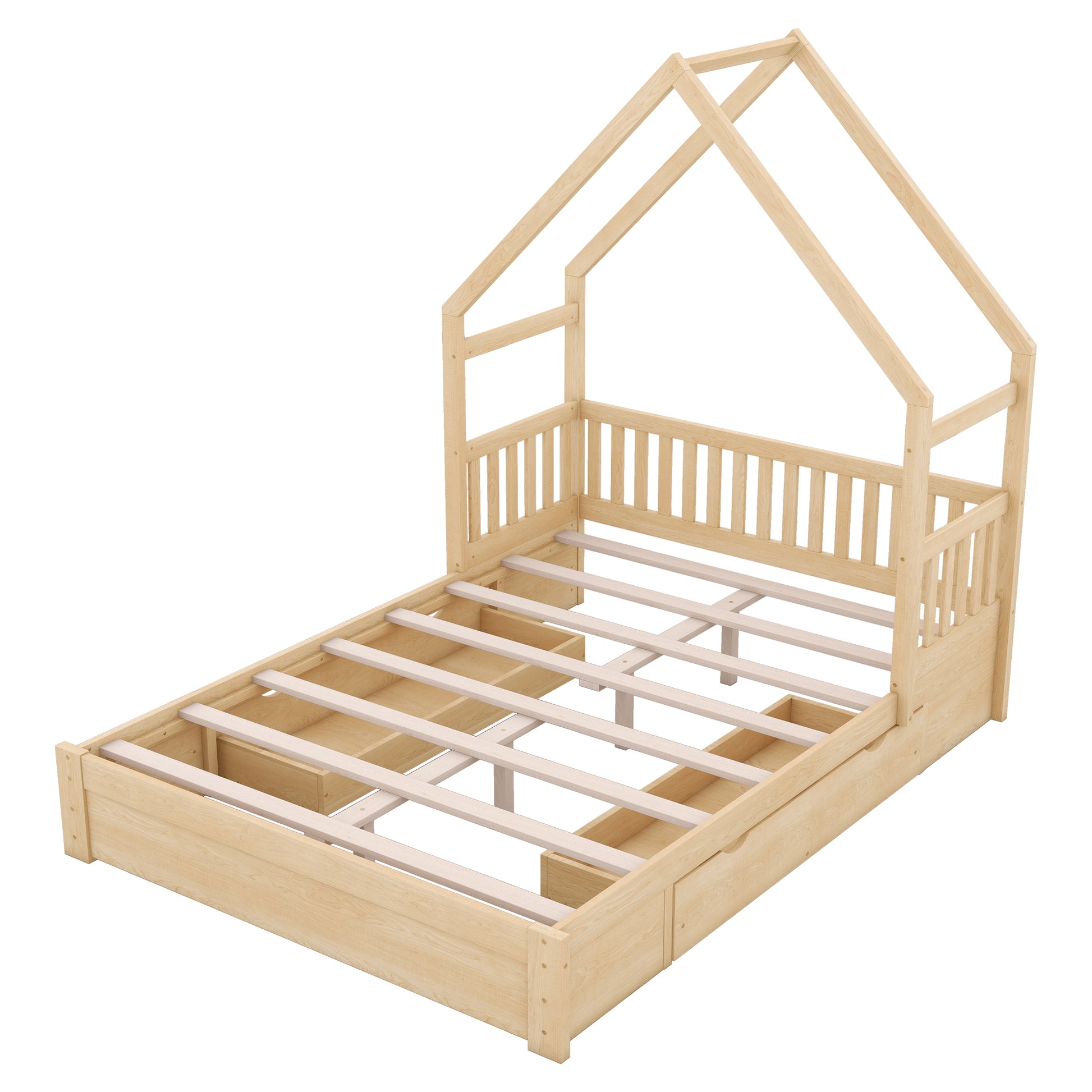 Queen House Platform Bed with Storage Drawers