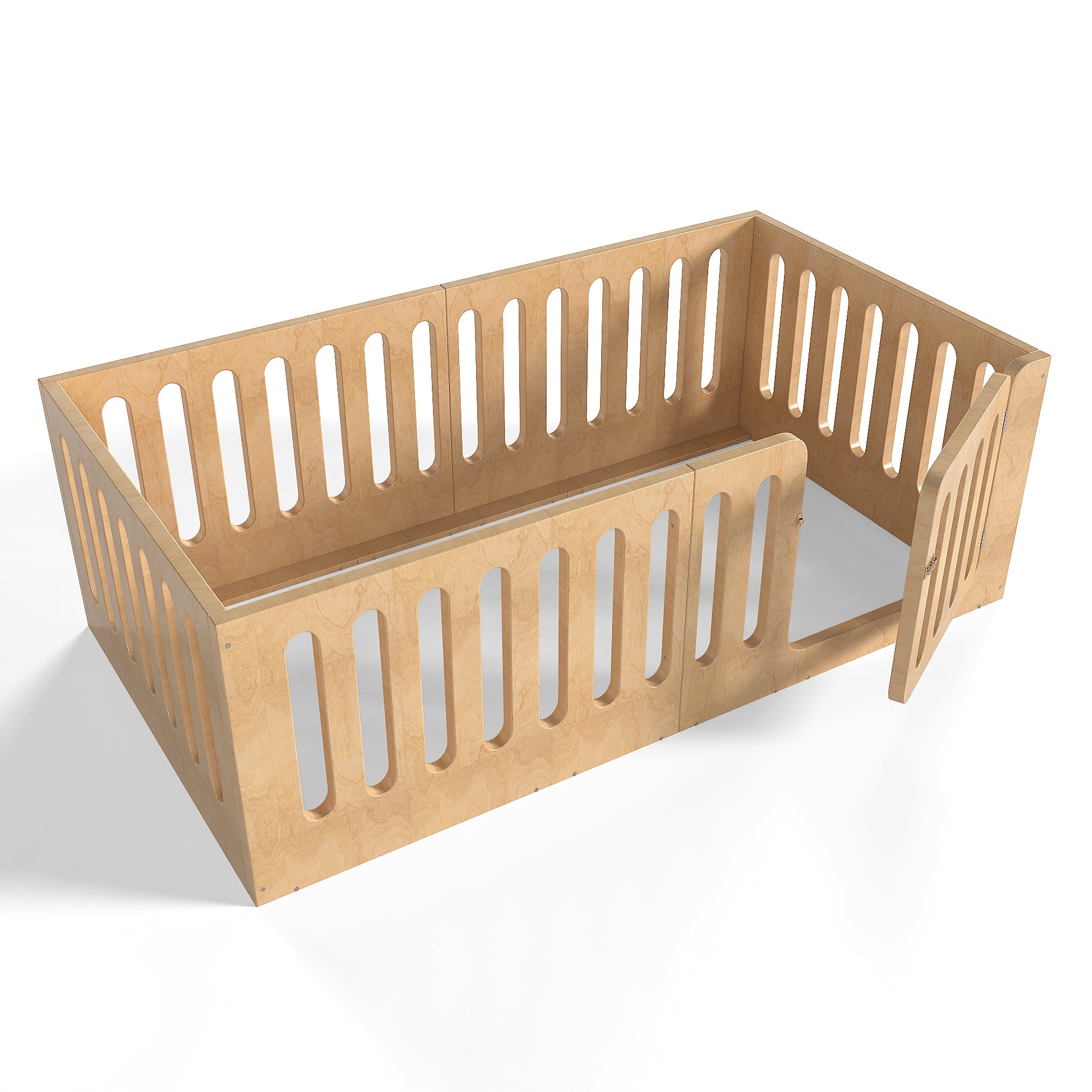 Twin Size Plywood Floor Bed with High Fence and Door
