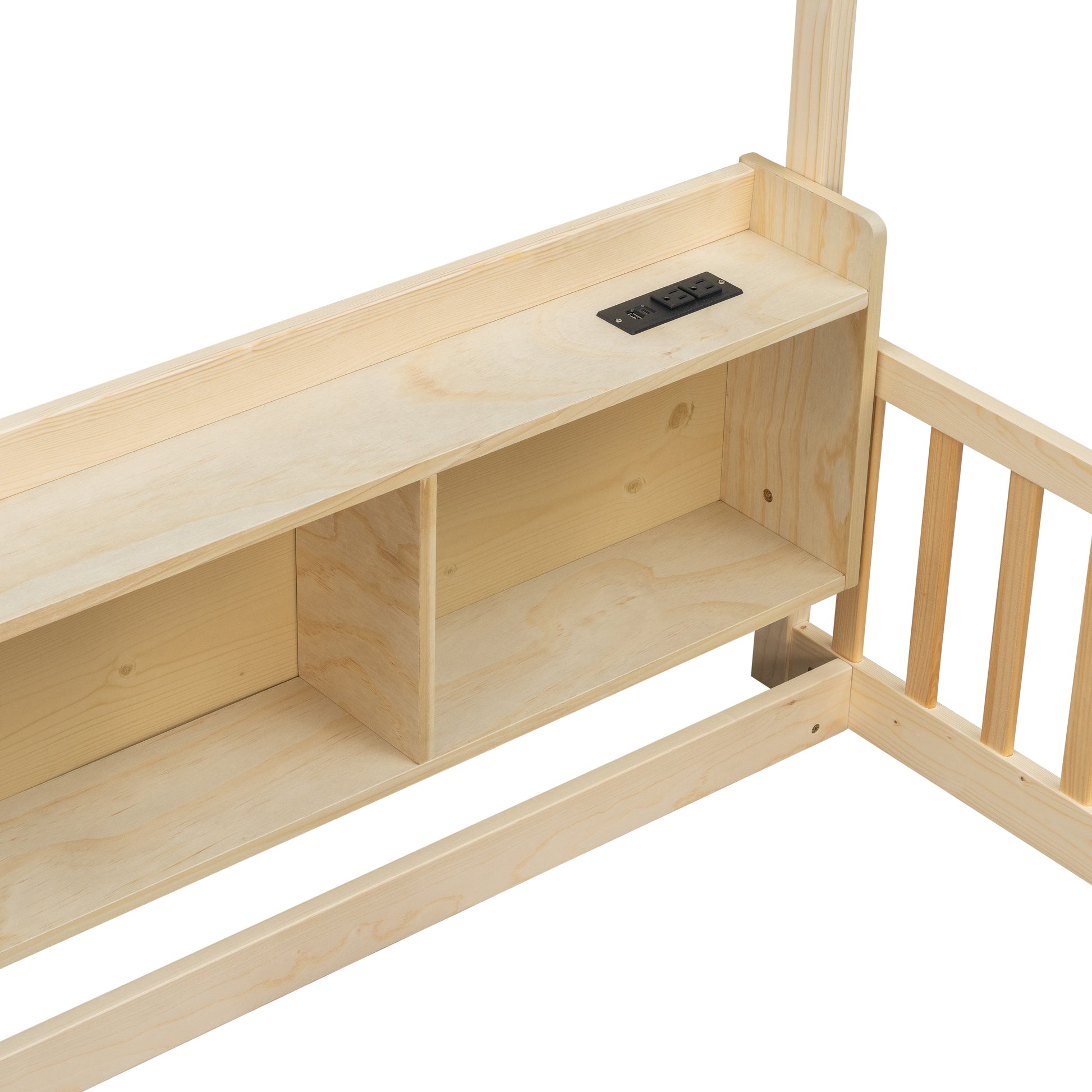 Twin House Floor Bed with Storage, LED Light and Charging