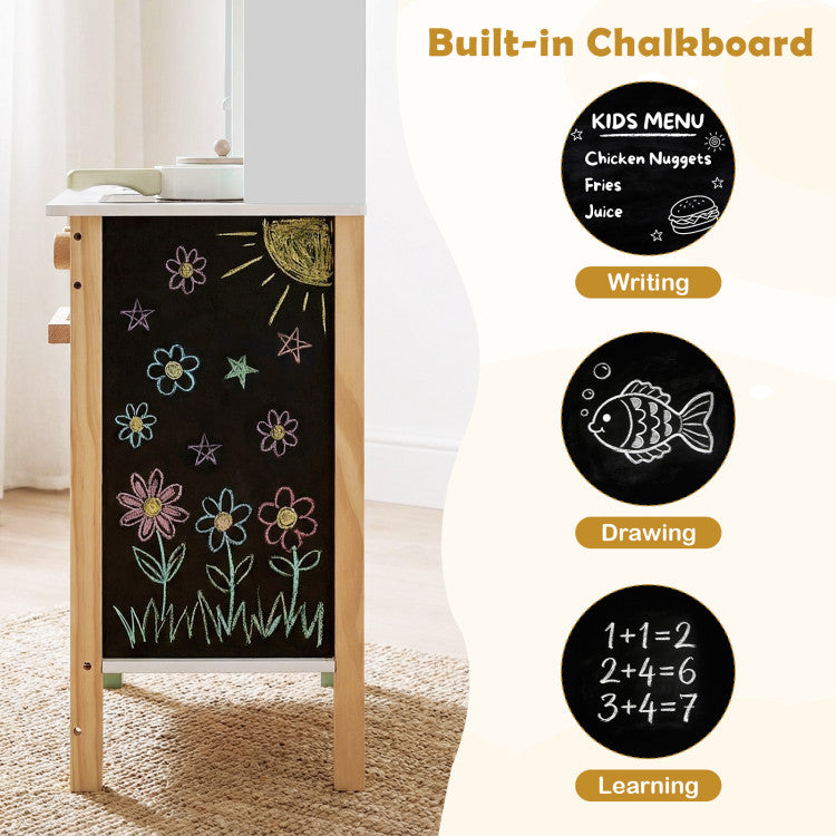 Toddler Wooden Play Kitchen with Chalkboard