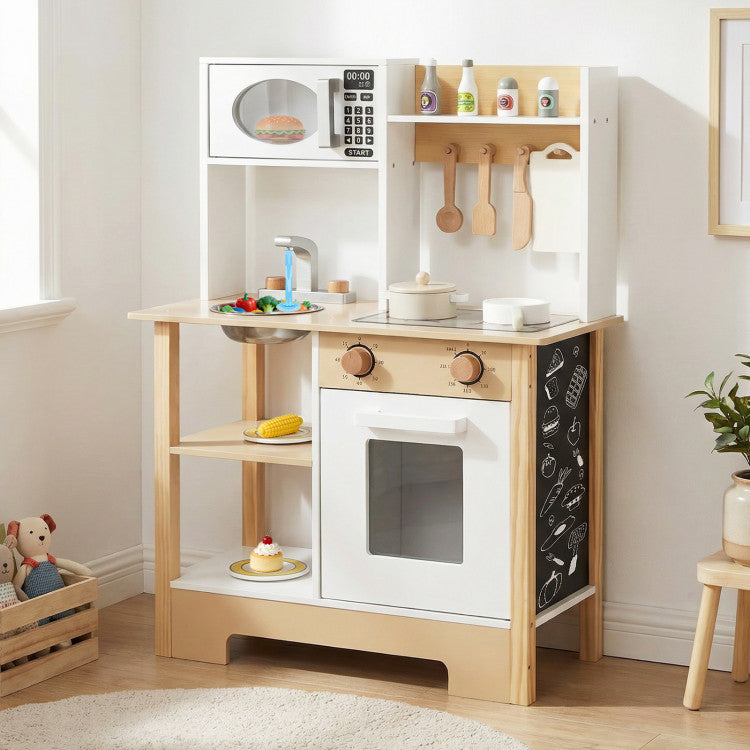 Toddler Wooden Play Kitchen with Chalkboard