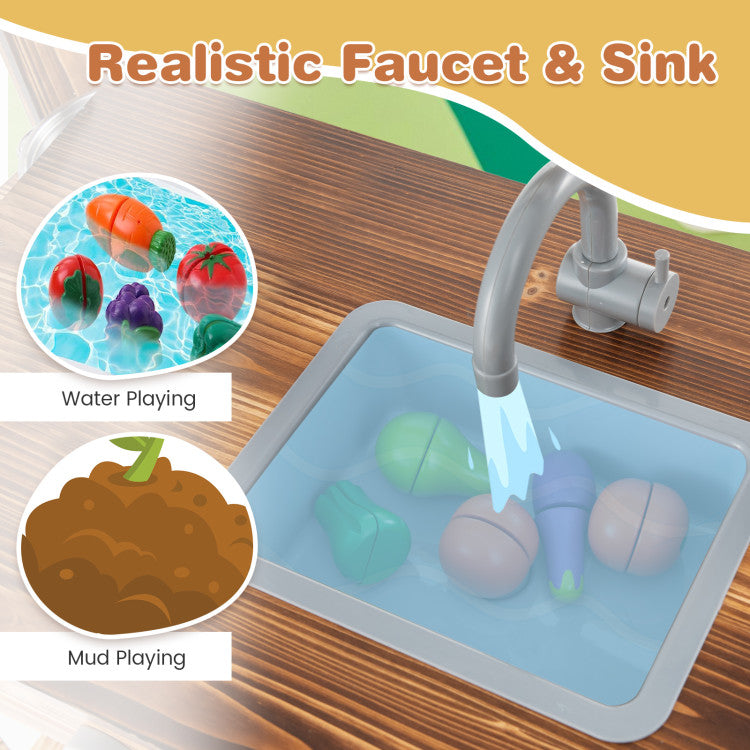 Outdoor Mud Kitchen with Rotatable Faucet & Removable Sink