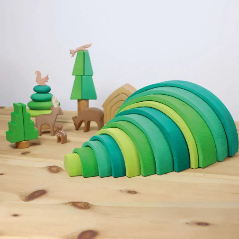 12-Piece Large Meadow Green Wooden Rainbow Nesting Arches