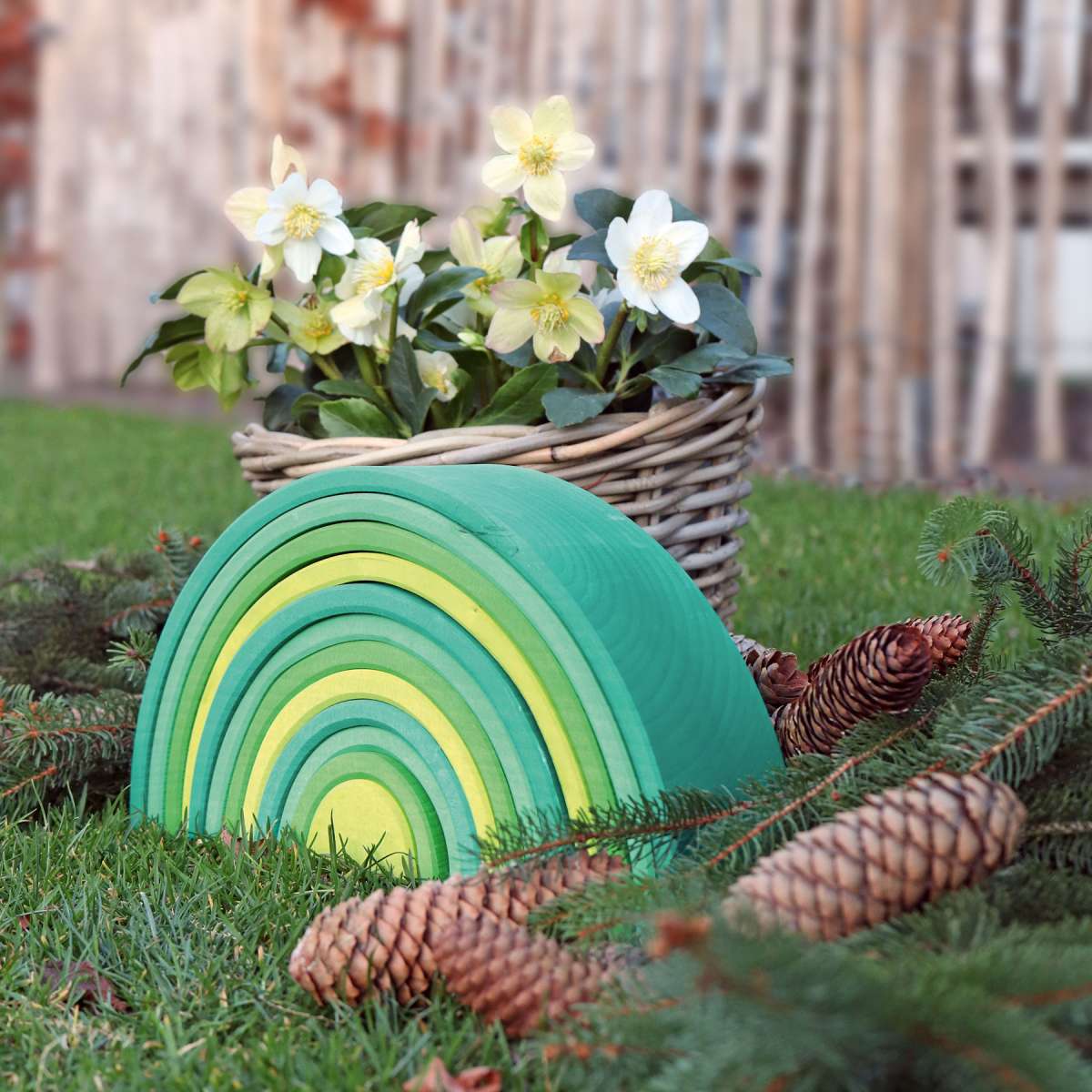 12-Piece Large Meadow Green Wooden Rainbow Nesting Arches