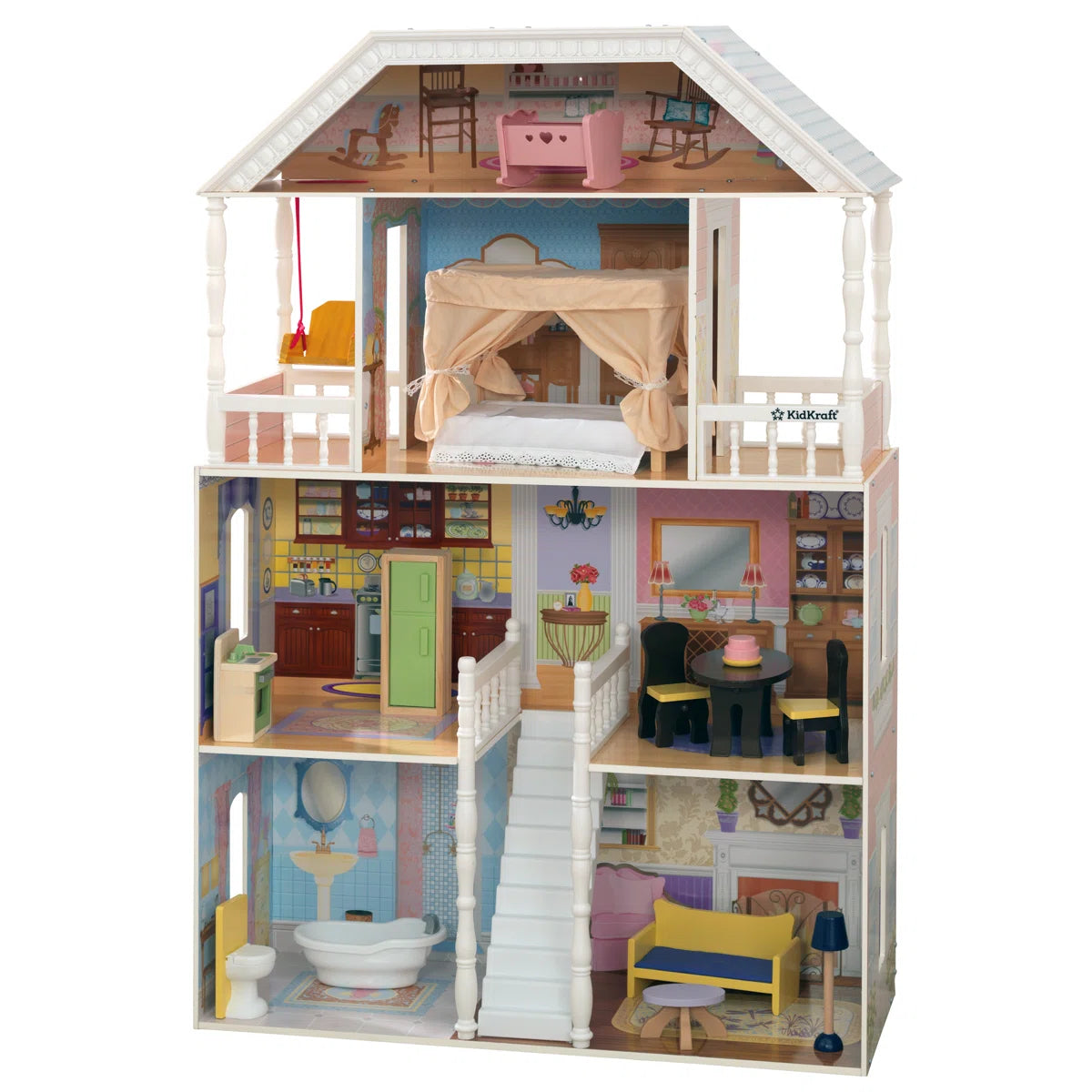 Classic Southern Style 4-Level Wooden Dollhouse