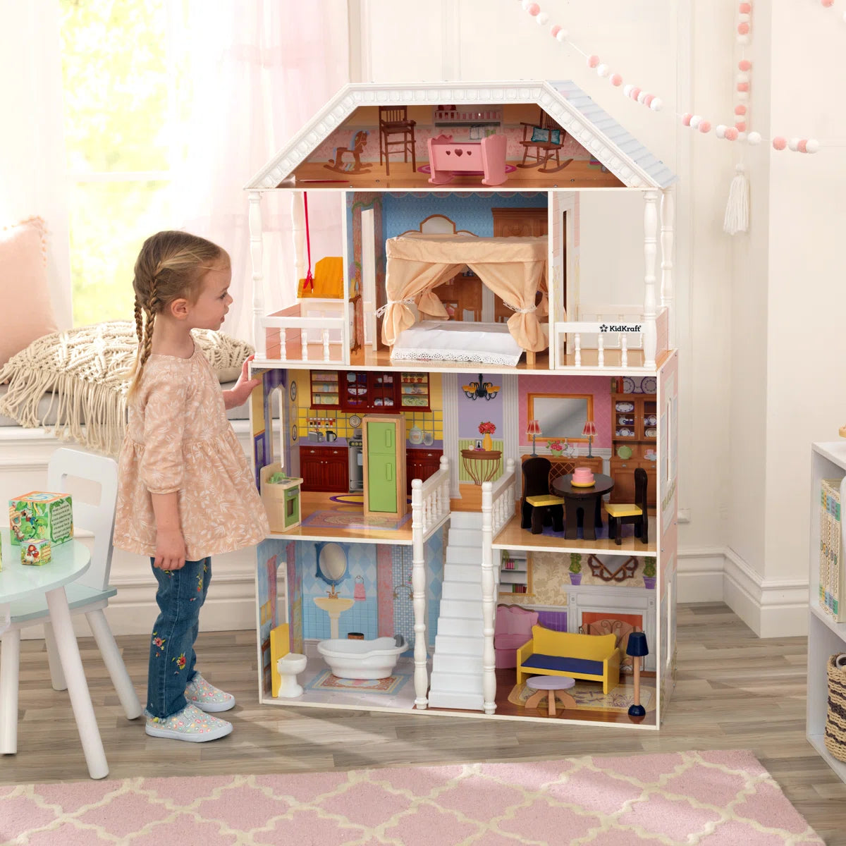 Classic Southern Style 4-Level Wooden Dollhouse