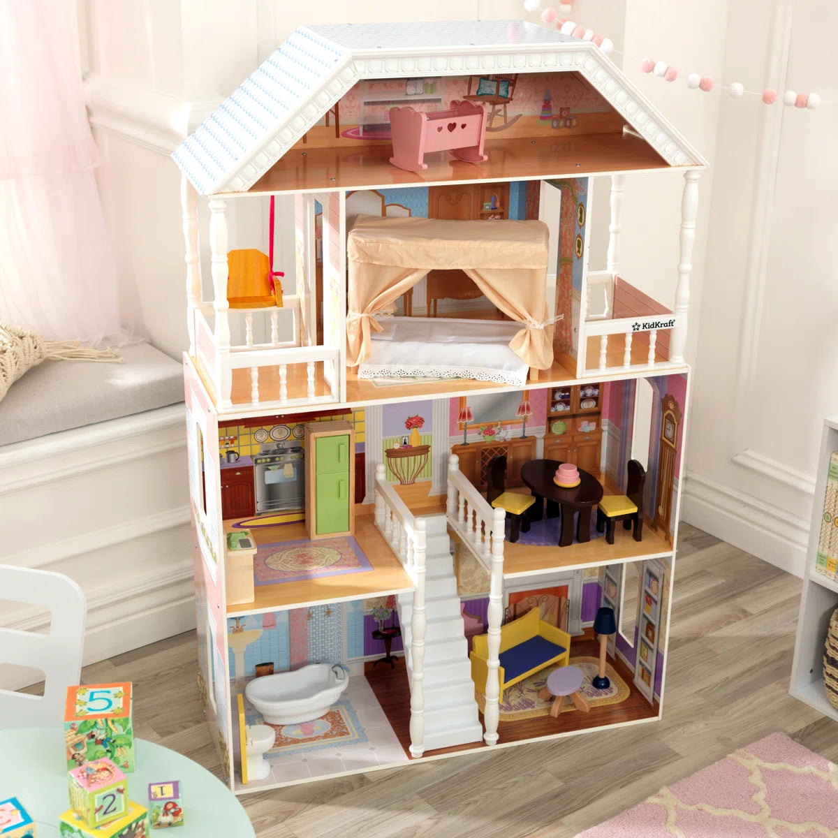 Classic Southern Style 4-Level Wooden Dollhouse