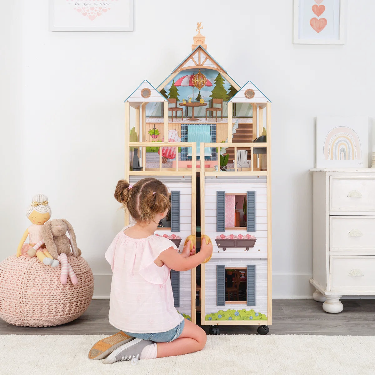 5-Foot Folding Wooden Dollhouse on Wheels
