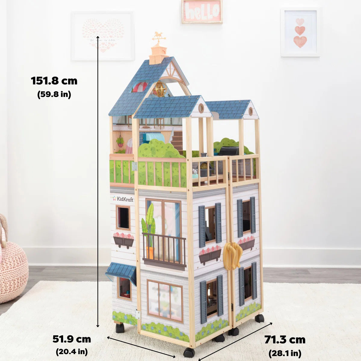 5-Foot Folding Wooden Dollhouse on Wheels
