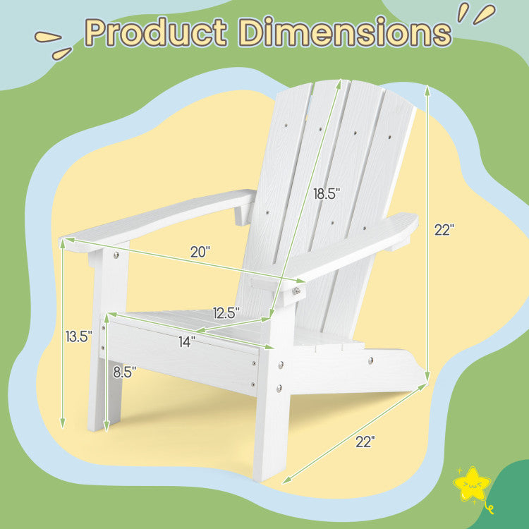 Set of 2 Kids Adirondack Chairs with Ergonomic Reclined Back & Wide Armrests