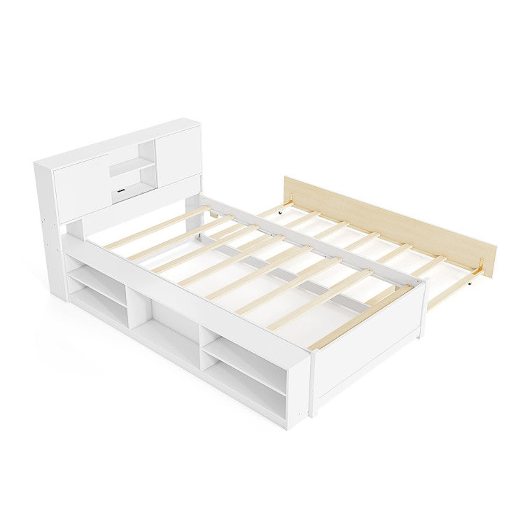 Twin Bed Frame with Trundle & Storage Headboard