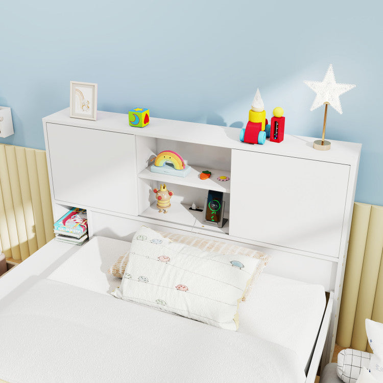 Twin Bed Frame with Trundle & Storage Headboard