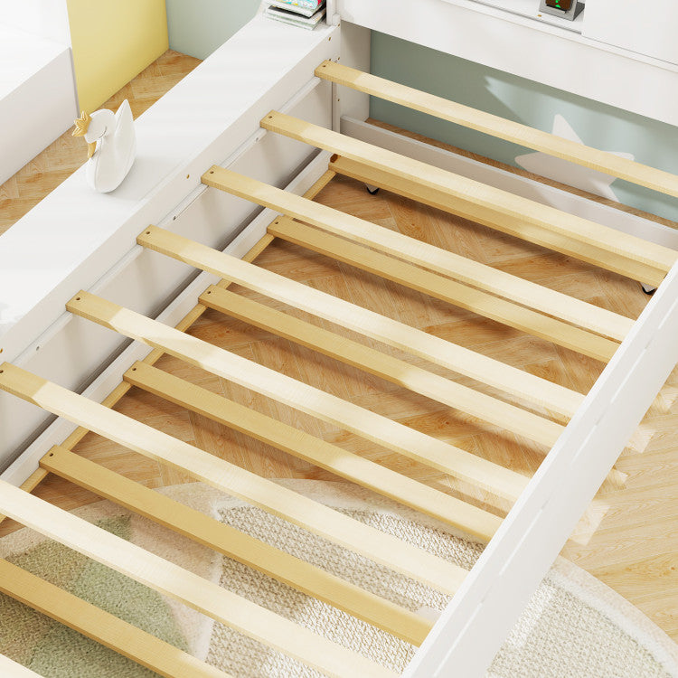 Twin Bed Frame with Trundle & Storage Headboard