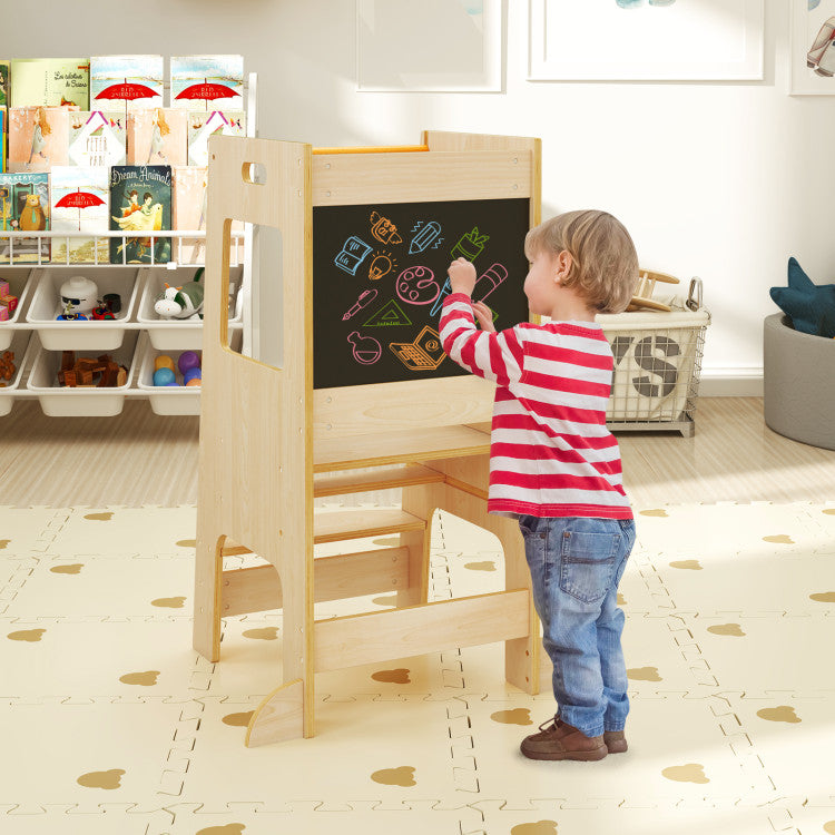 Adjustable Toddler Tower Step Stool with Chalkboard