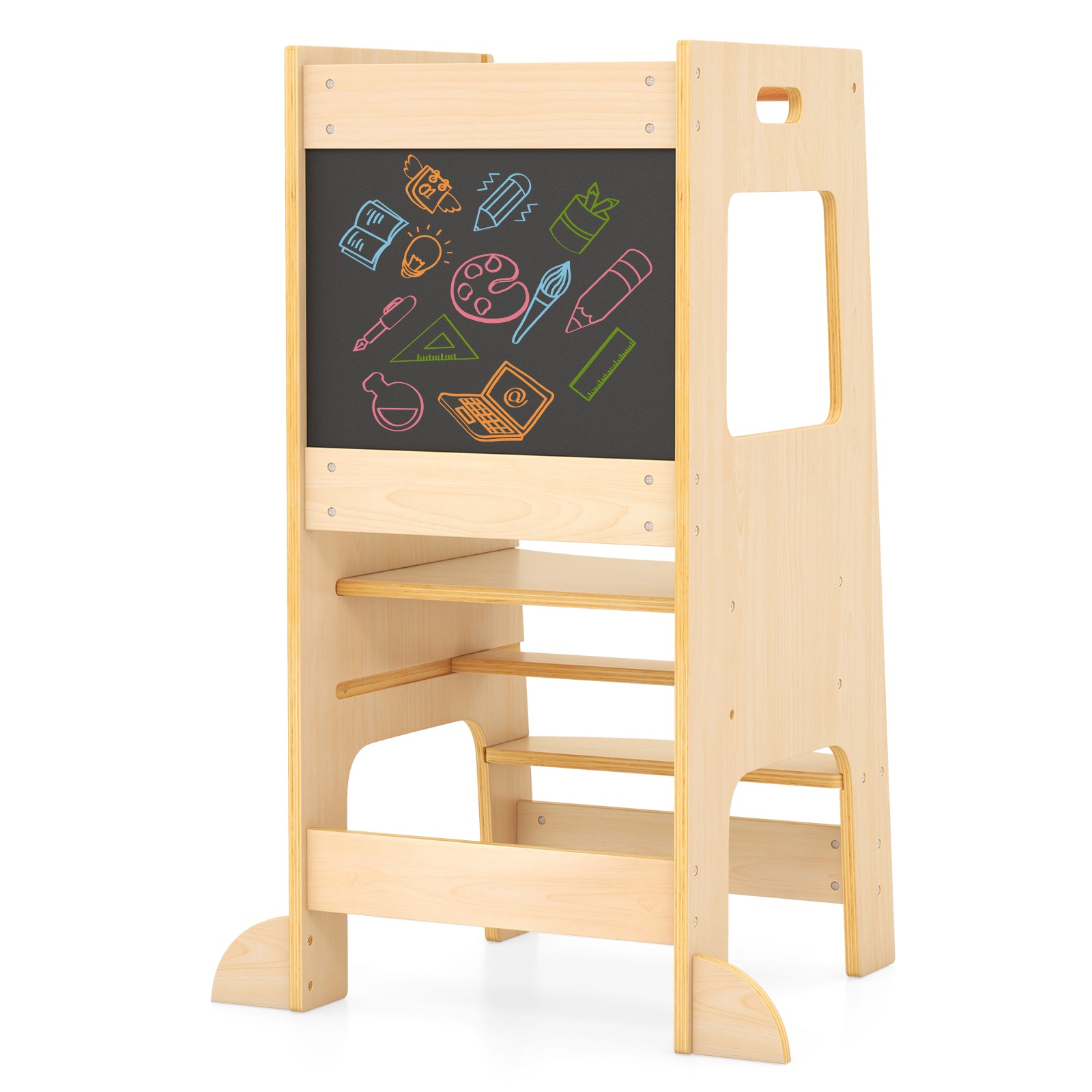 Toddler Kitchen Step Stool with Activity Chalkboard